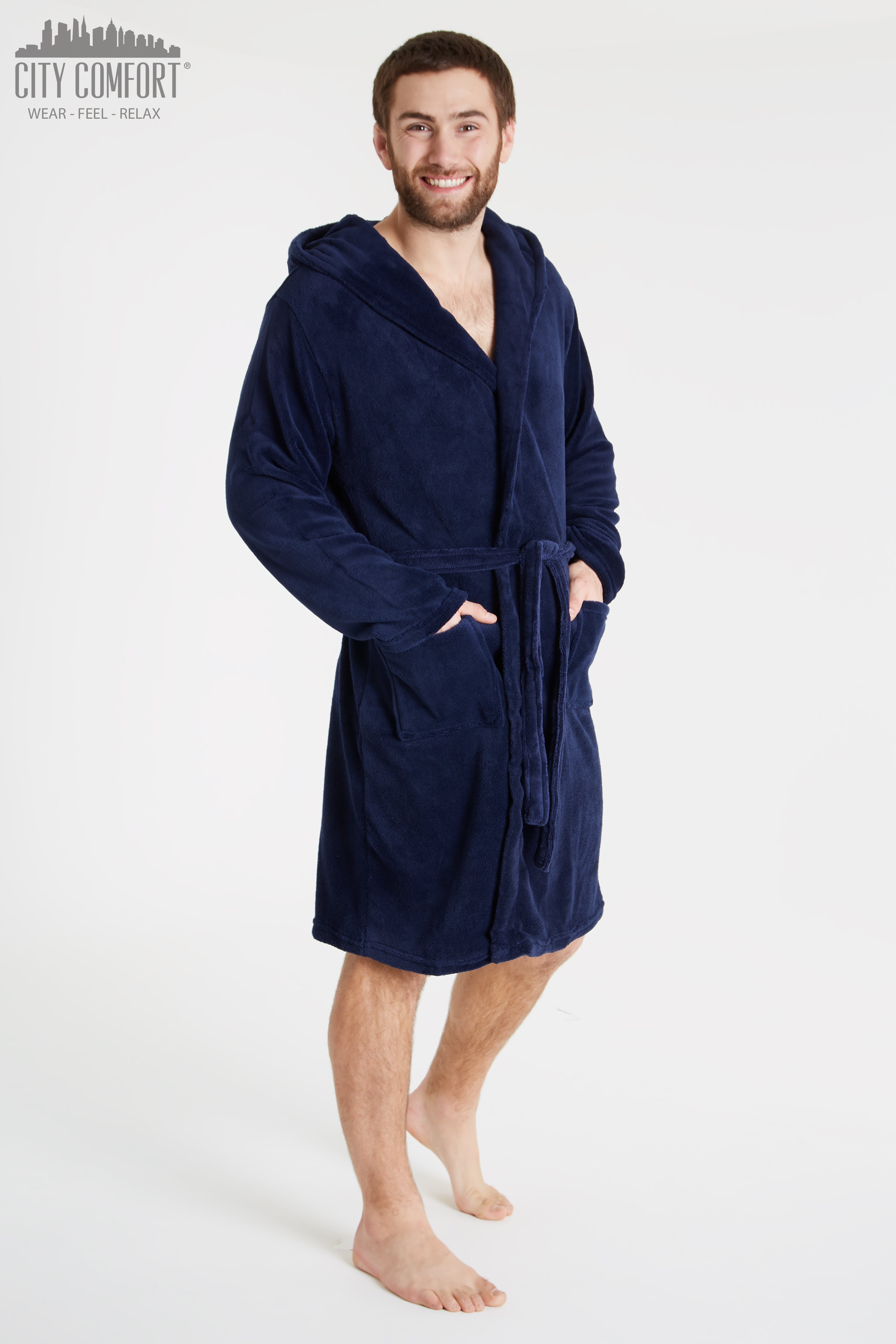 citycomfort-peignoir-homme-polaire-bleu-marine-col-ch-le image 6