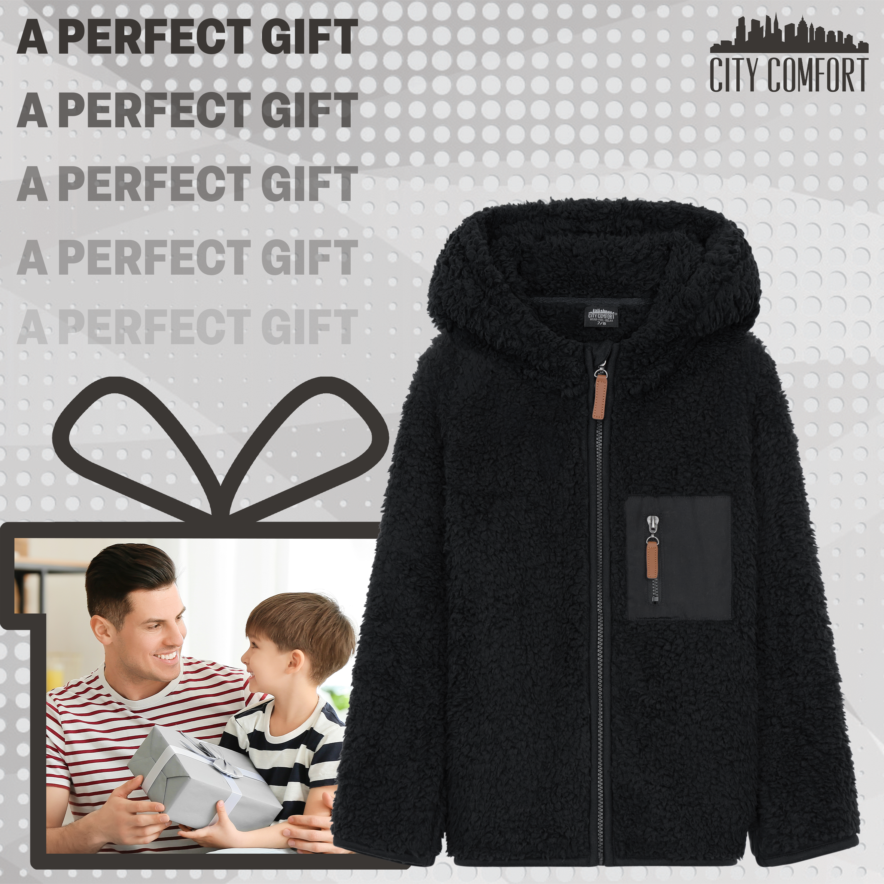 citycomfort-veste-teddy-enfant-noire-3-4-ans-zipp-e-capuche image 4