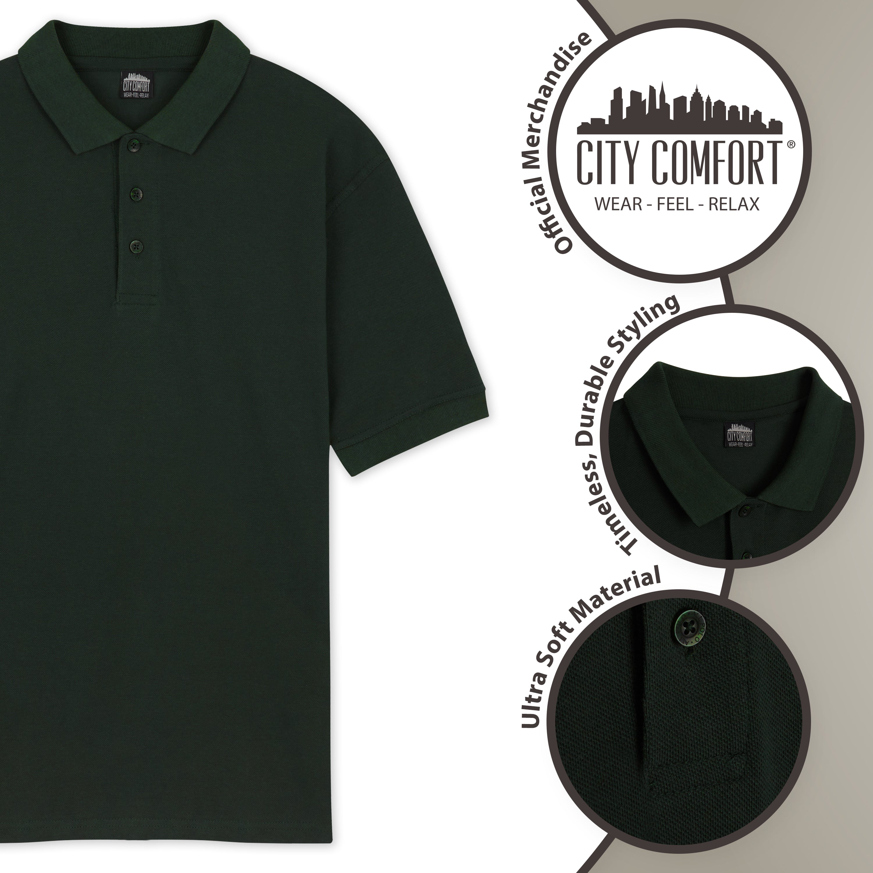 citycomfort-men-polo-manche-courte-coton-vert-gris image 2
