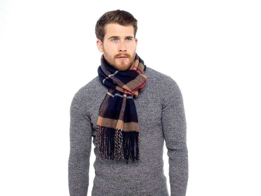 citycomfort-charpe-homme-r-versible-tartan-beige-marine image 1