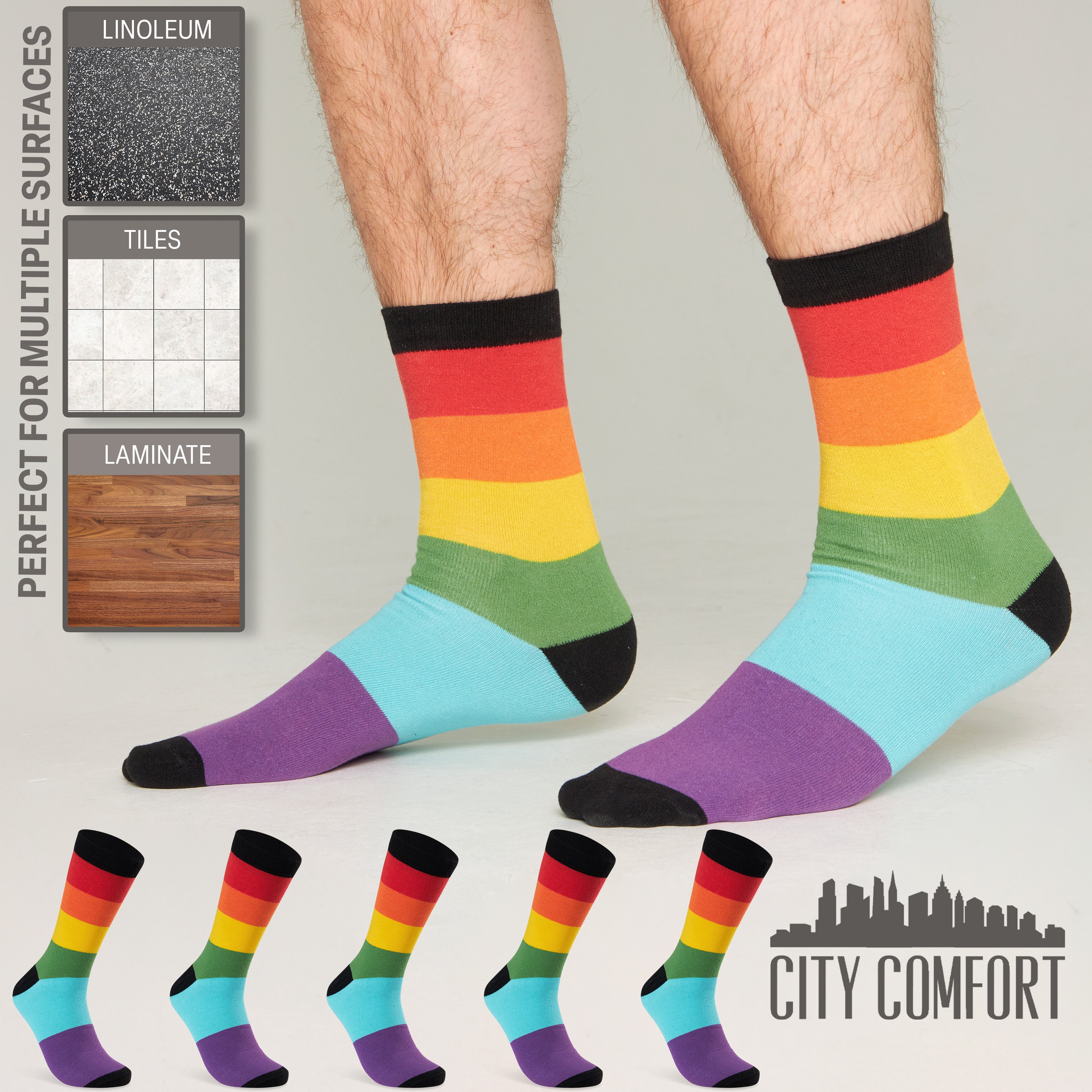 citycomfort-men-chaussettes-mi-mollet-coton-rainbow-lot-6 image 6