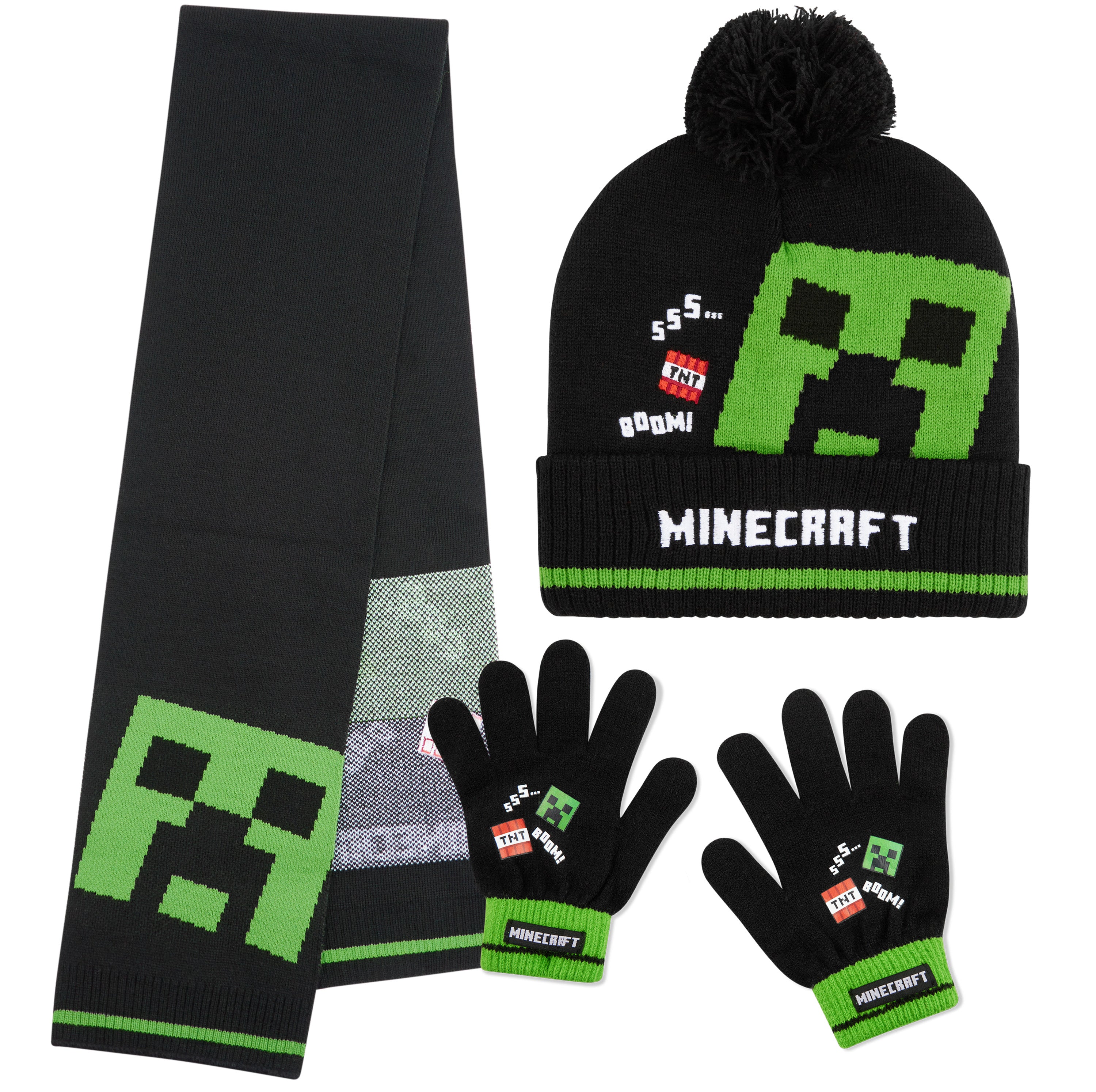 minecraft-creeper-ensemble-bonnet-hiver-enfant-3-pi-ces image 1