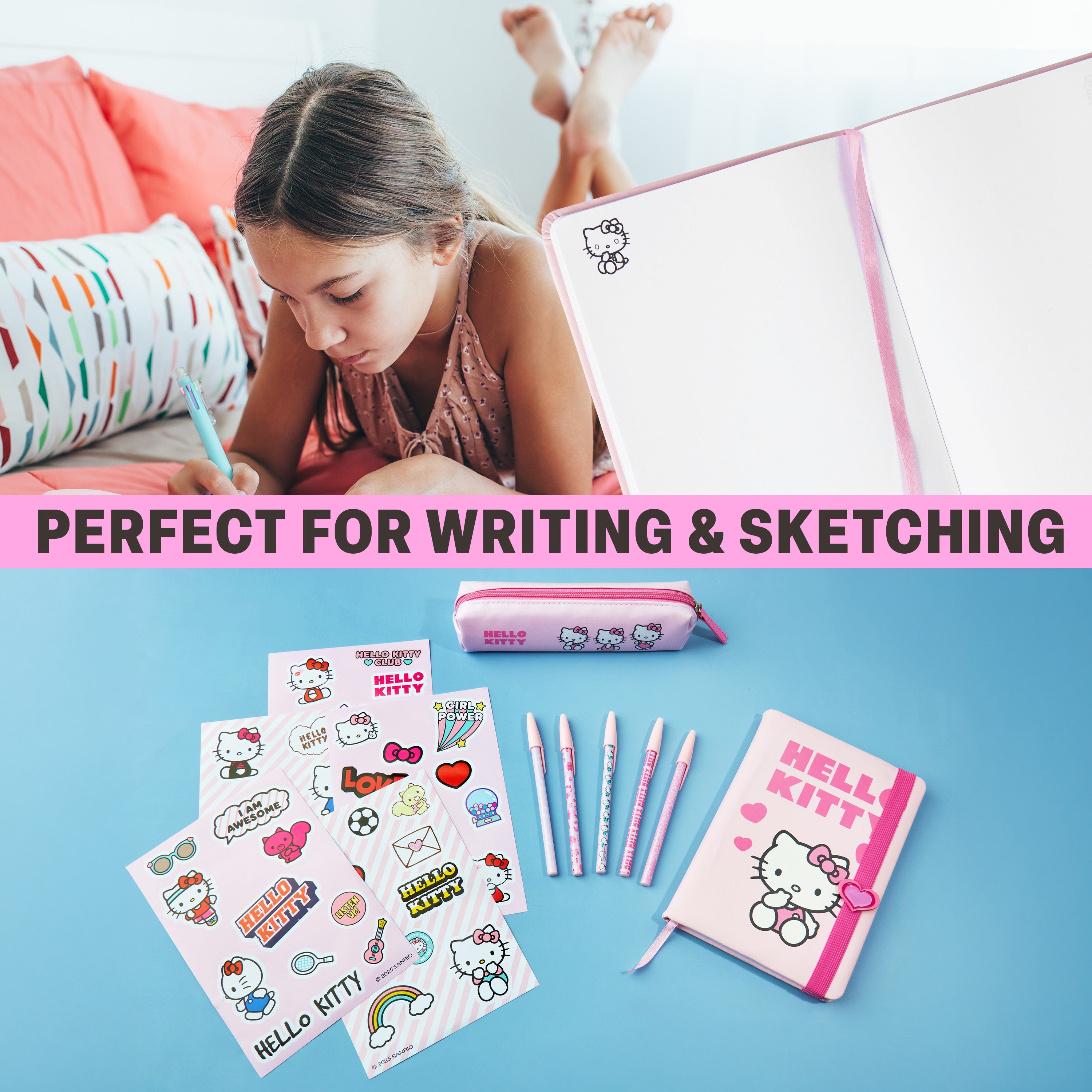 hello-kitty-set-papeterie-rose-trousse-carnet-stickers-stylos image 3