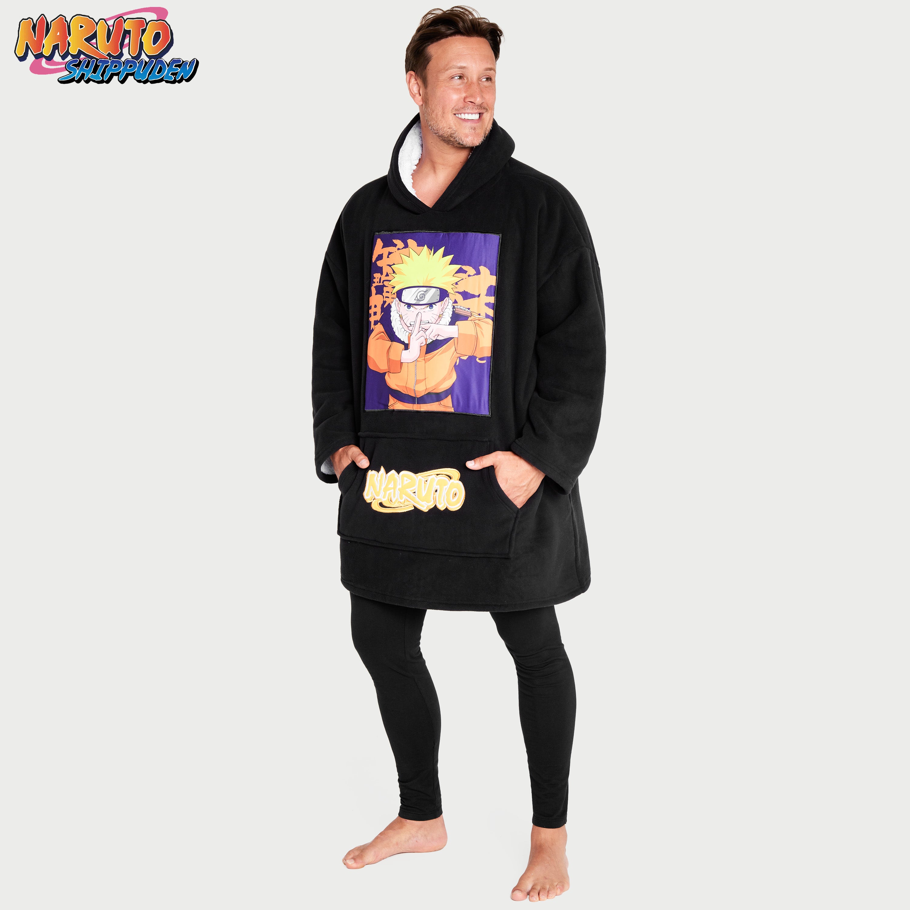 naruto-sweat-plaid-homme-oversize-noir-orange-polaire image 5