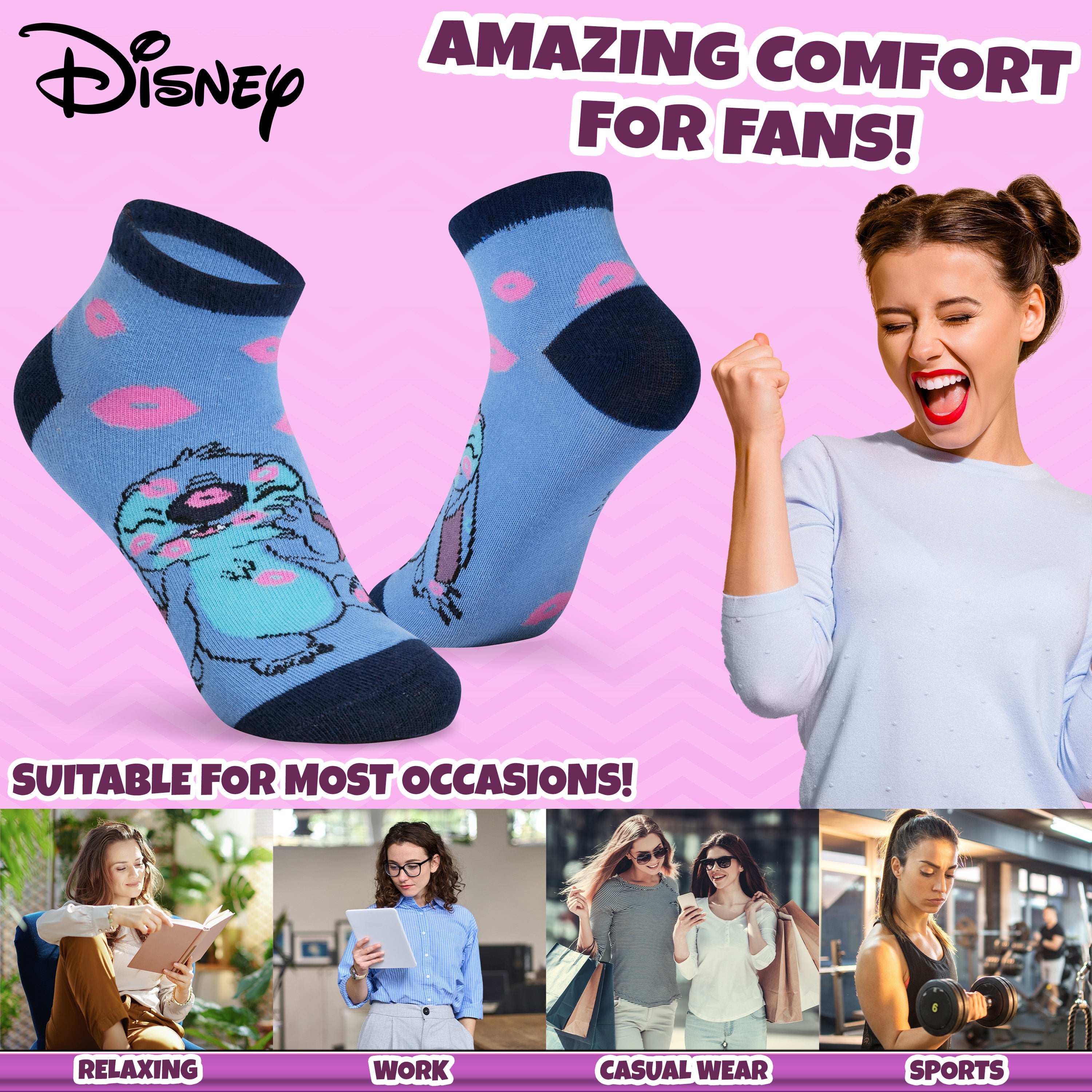 disney-socquettes-cheville-femme-coton-lot-de-5-stitch image 4