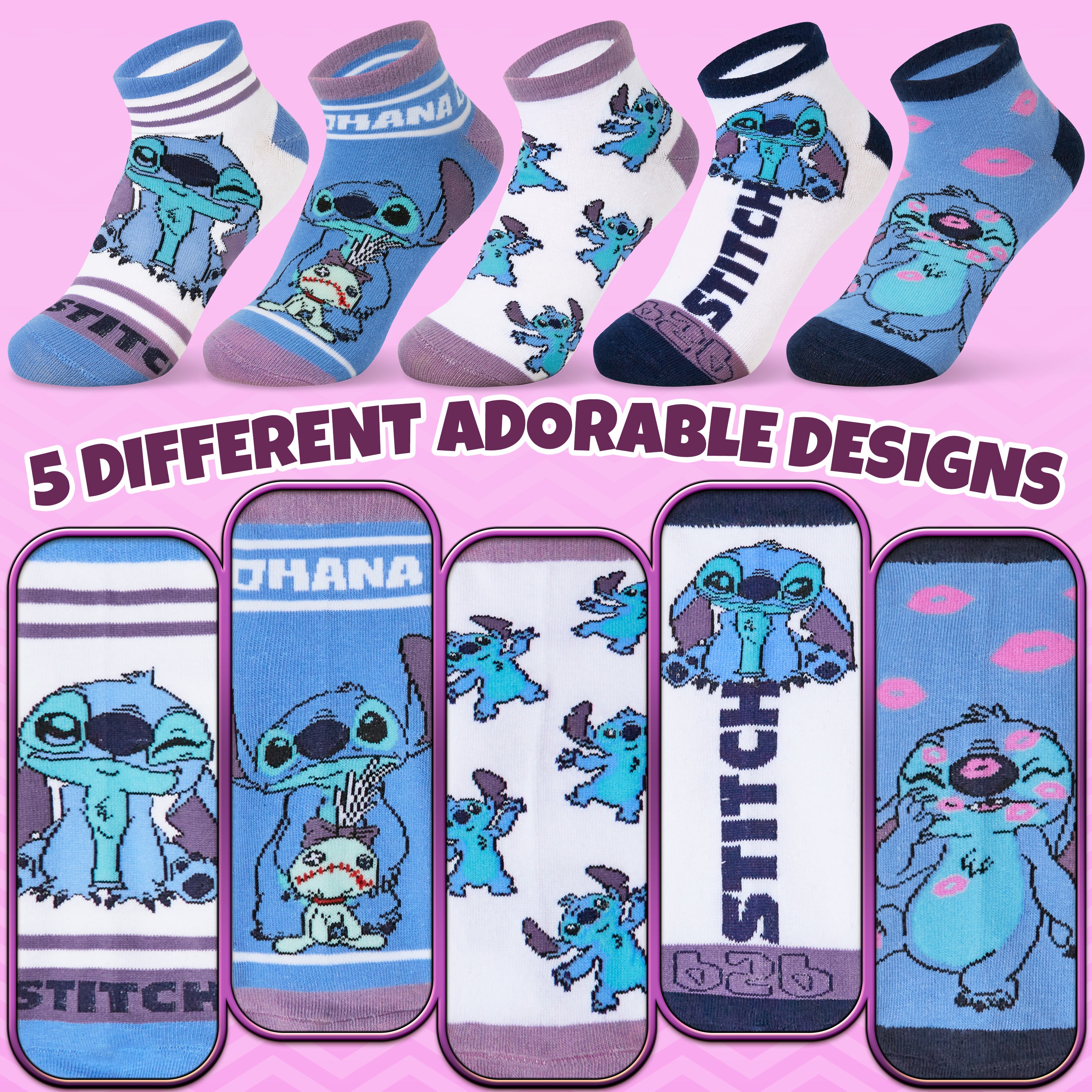disney-socquettes-cheville-femme-coton-lot-de-5-stitch image 5