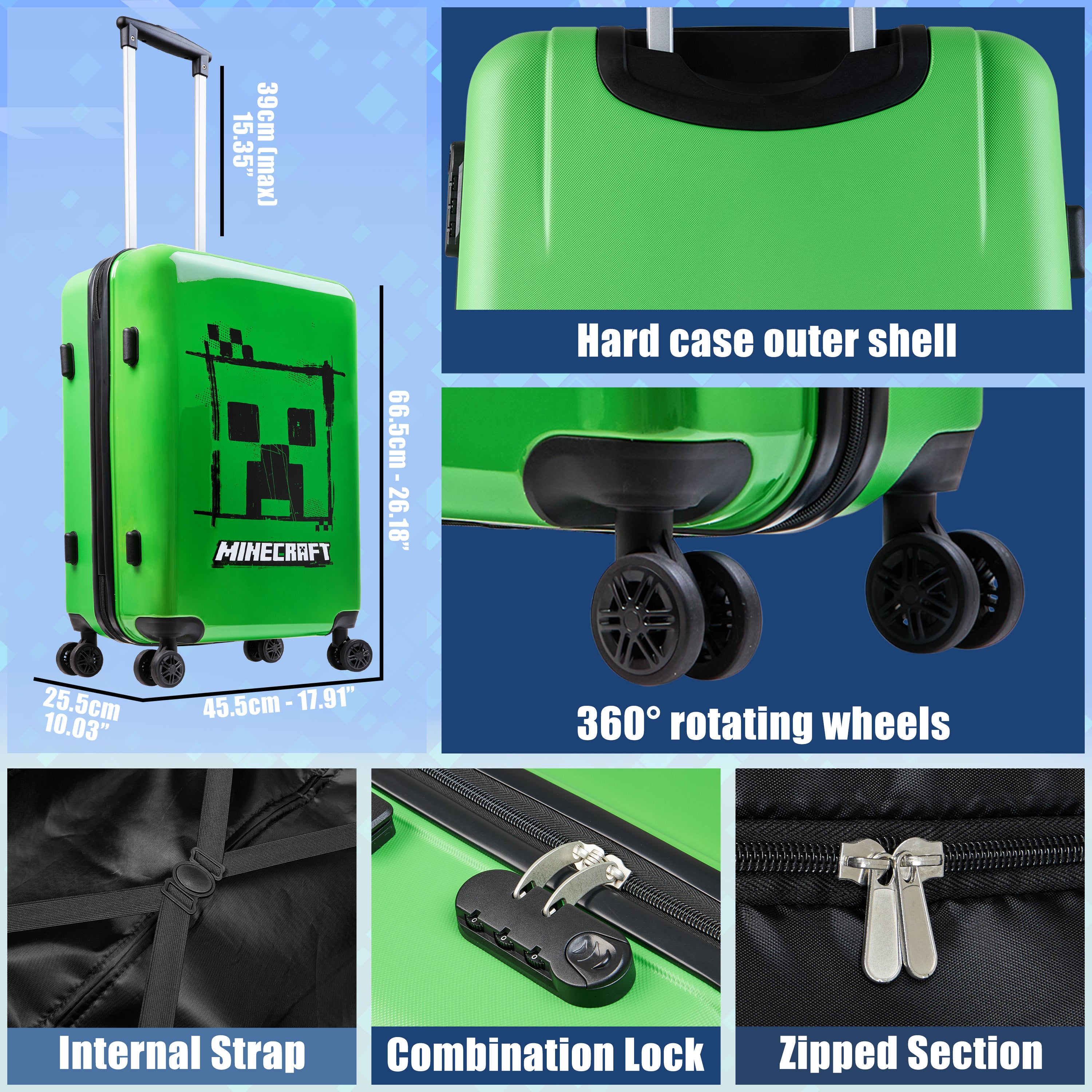 minecraft-creeper-valise-enfant-rigide-verte-46l-4-roues image 6