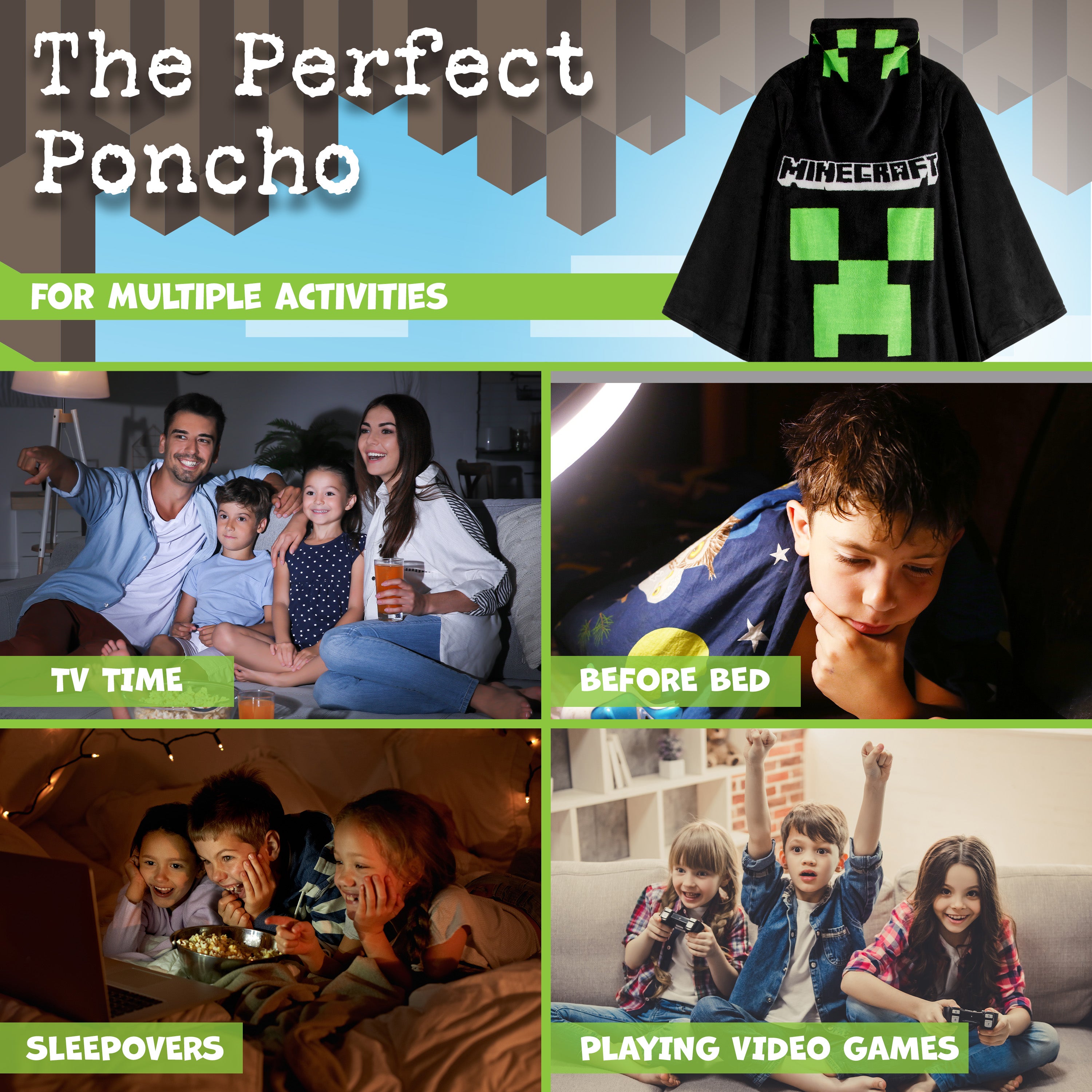 minecraft-sweat-plaid-capuche-enfant-noir-polaire image 4