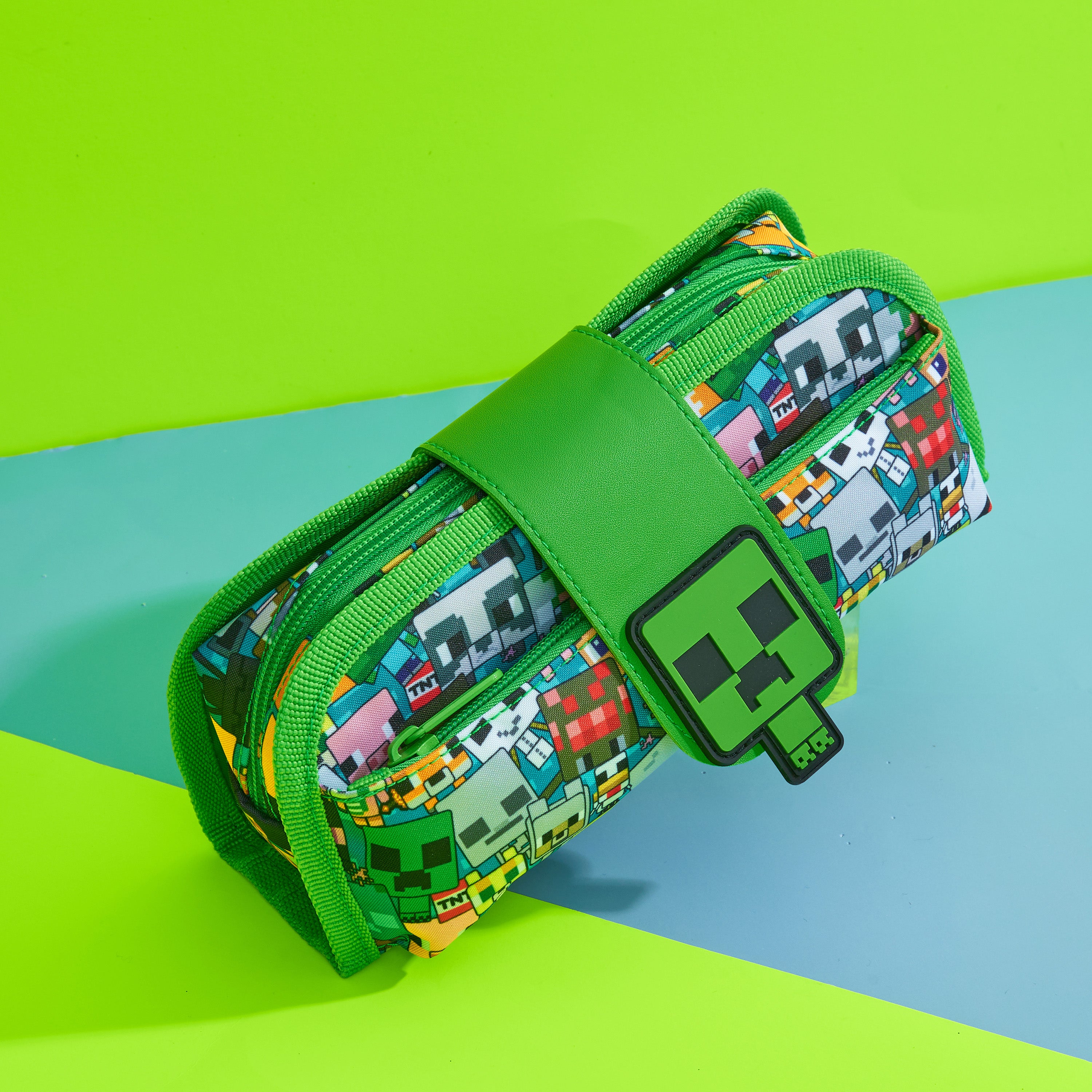 minecraft-trousse-cole-creeper-multi-compartiments-pochette-zip image 2