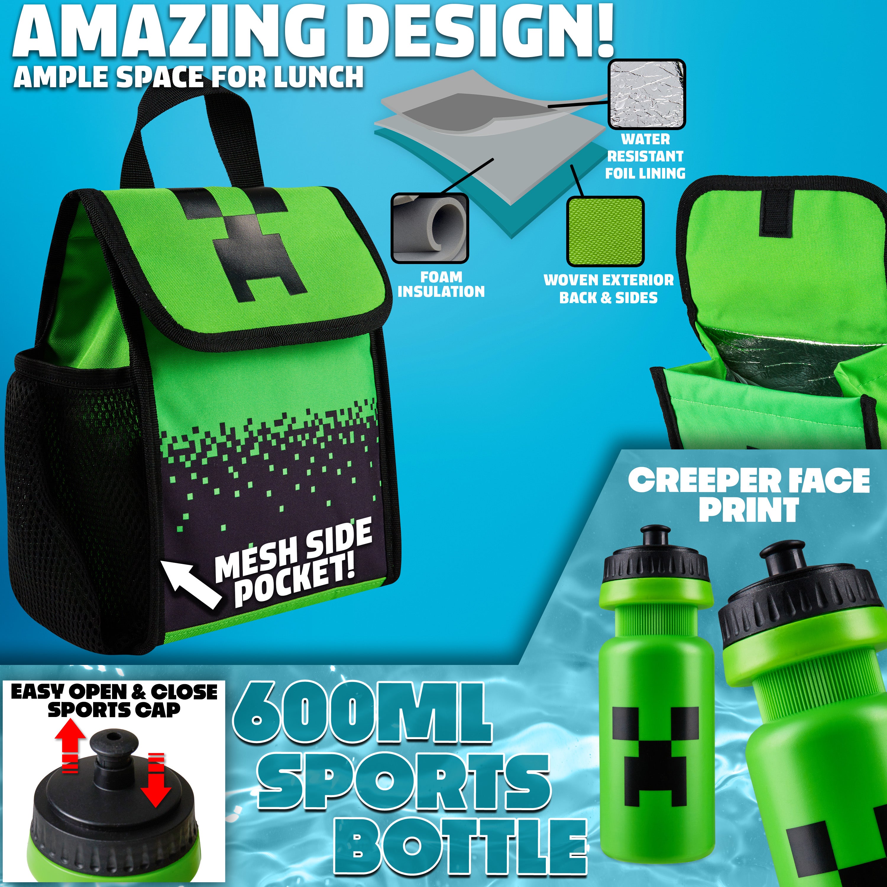 minecraft-set-5-pi-ces-sac-dos-cole-vert image 4