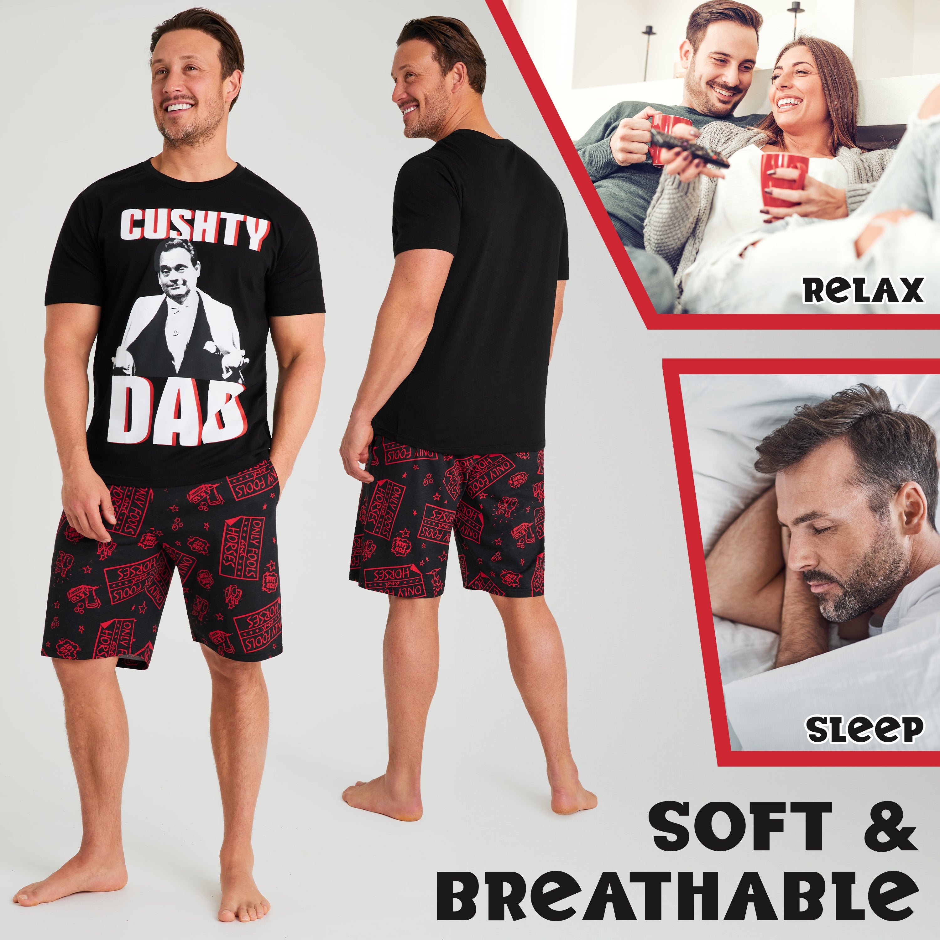 only-fools-and-horses-pyjama-court-homme-coton-noir image 5