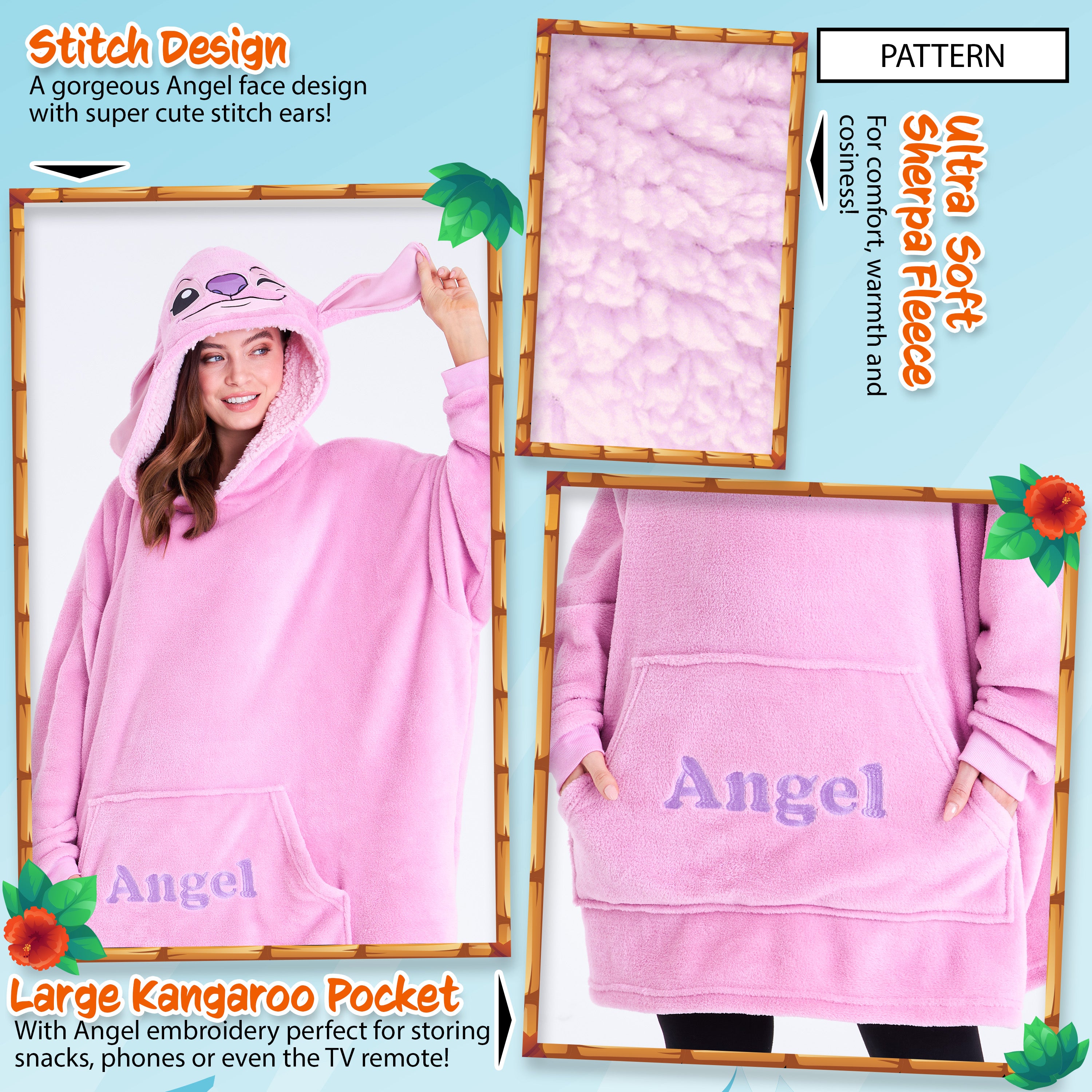 disney-stitch-plaid-sweat-capuche-femme-angel-rose-taille-unique image 4