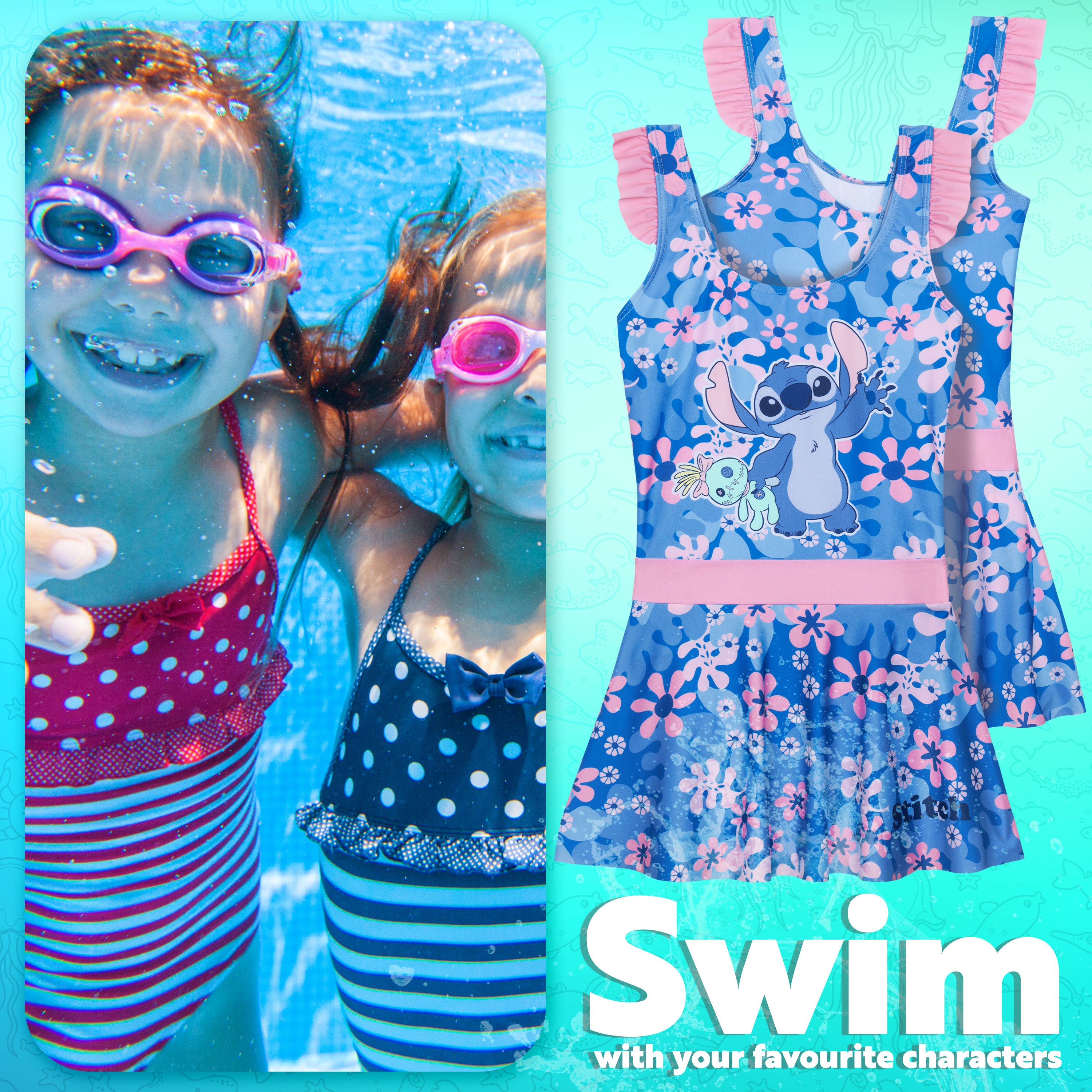 disney-stitch-maillot-de-bain-fille-une-pi-ce-jupe-11-12-ans image 3