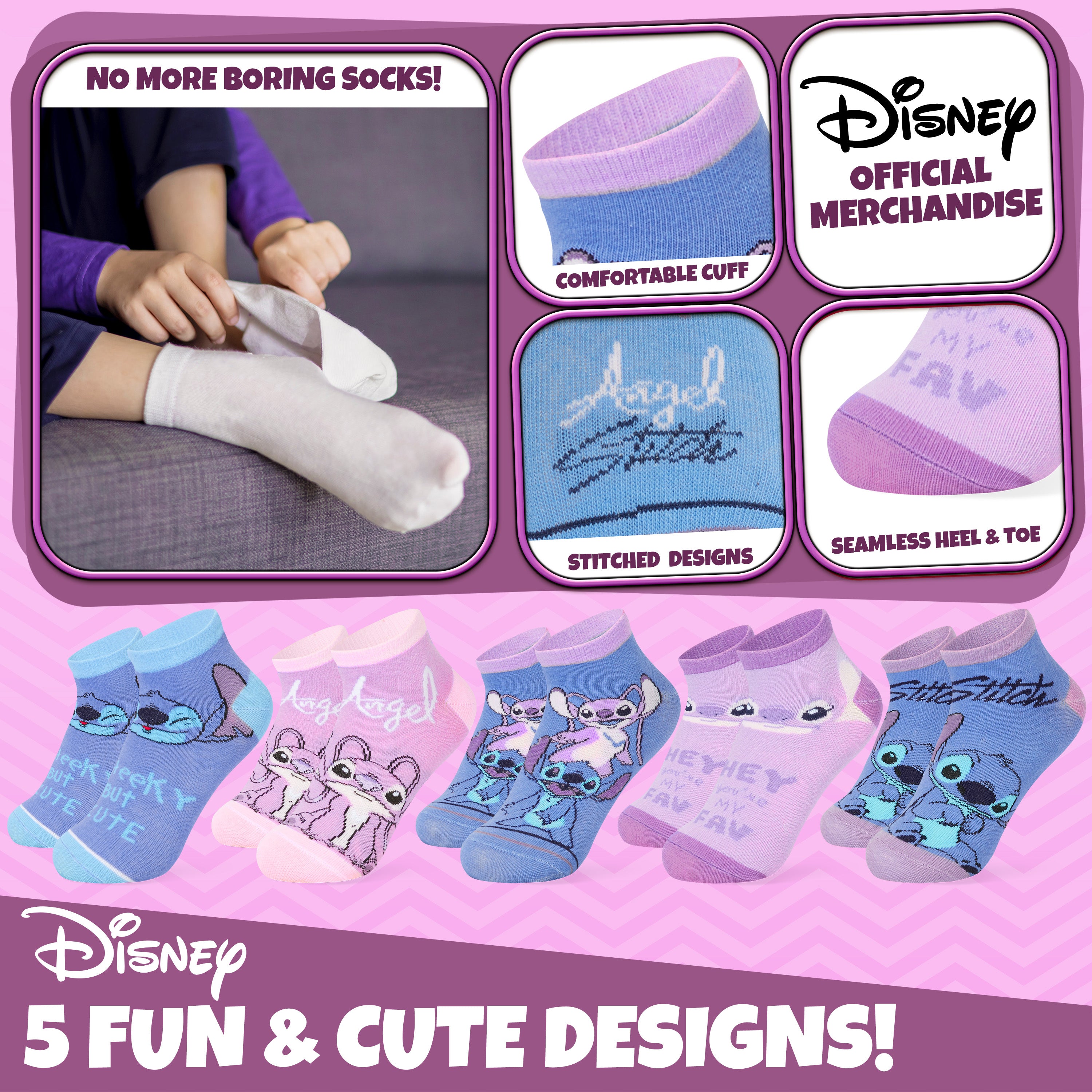 disney-socquettes-cheville-fille-lot-de-5-coton-stitch image 3