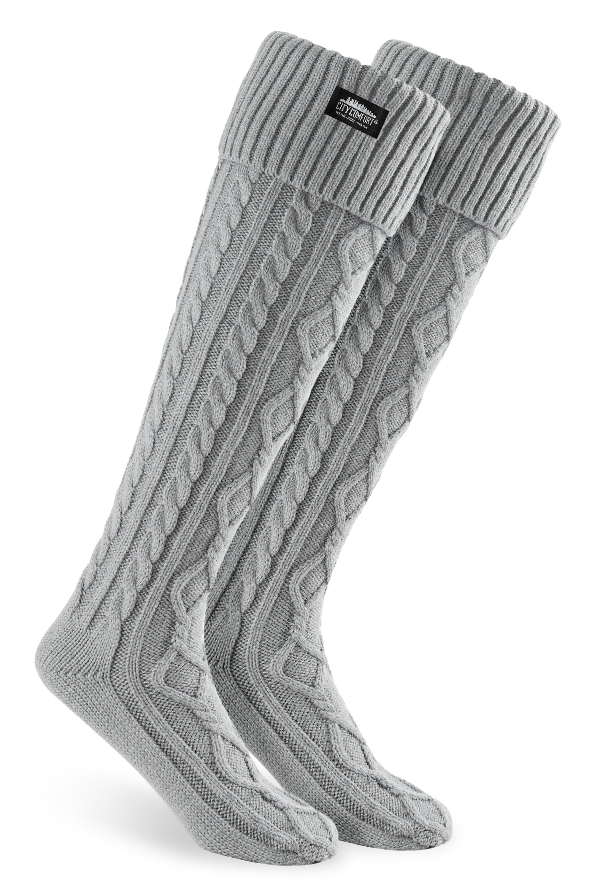 citycomfort-women-chaussettes-hautes-femme-cr-me-maille-torsad-e image 8