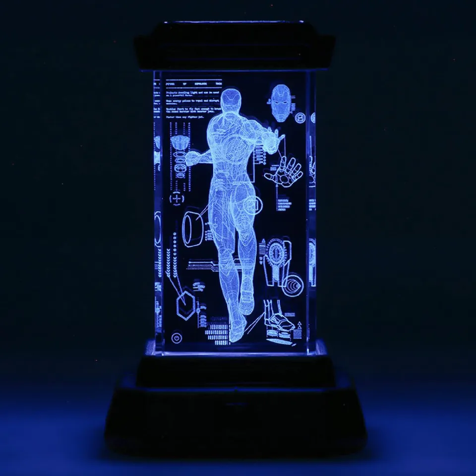 marvel-iron-man-lampe-3d-cristal-led-3-couleurs-holographique image 1