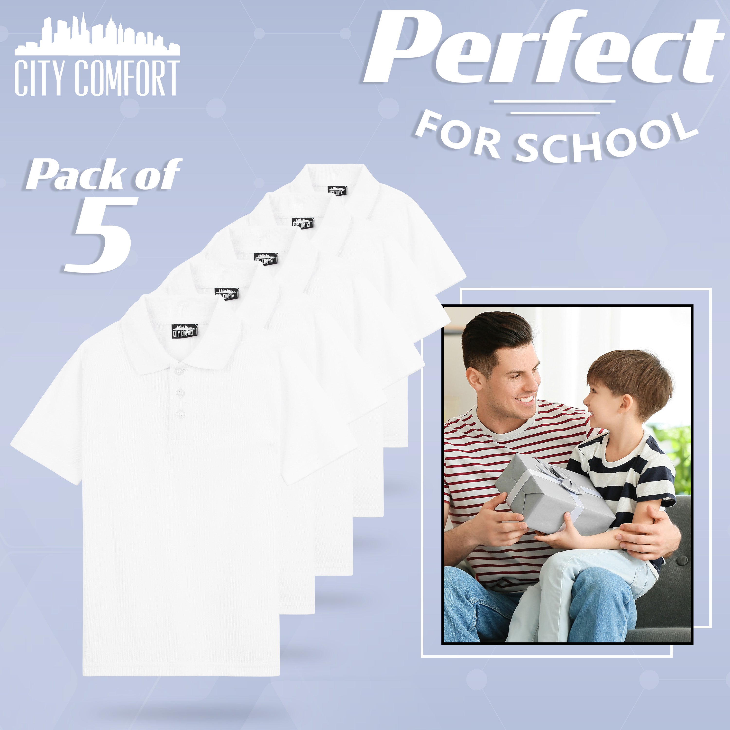 citycomfort-polo-blanc-enfant-manche-courte-lot-de-5-coton image 3