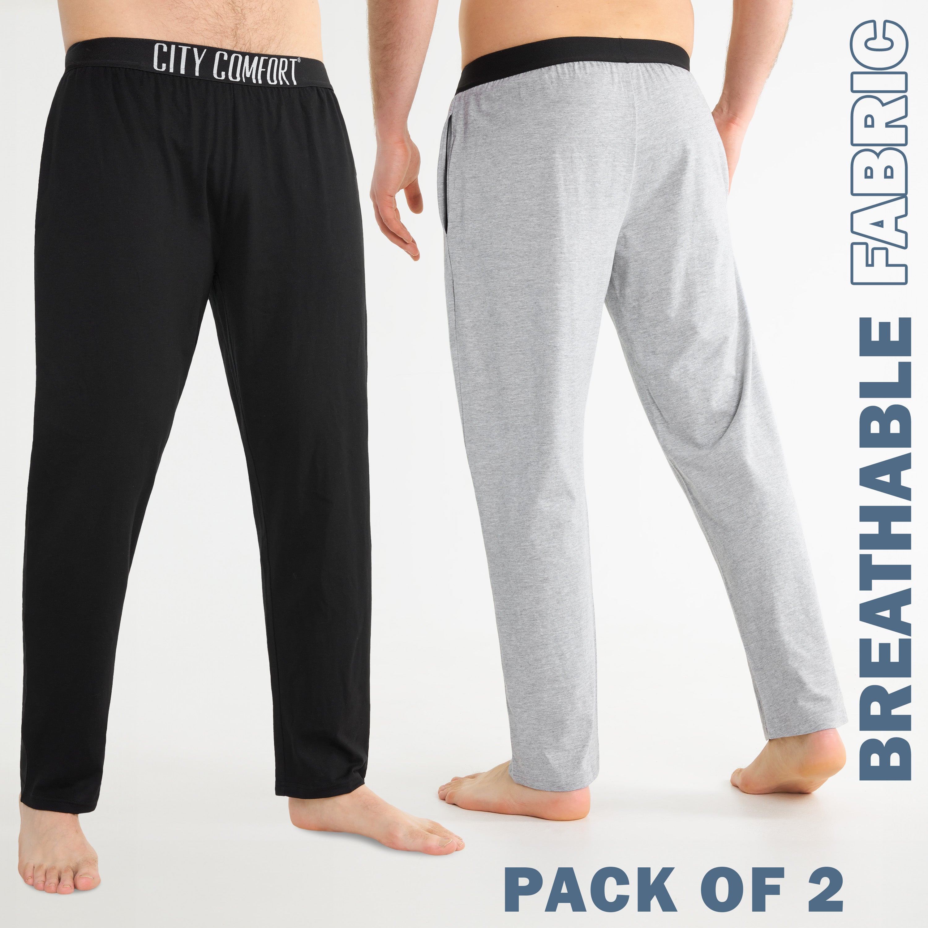 citycomfort-bas-pyjama-homme-coton-lot-2-noir-gris-poches image 5