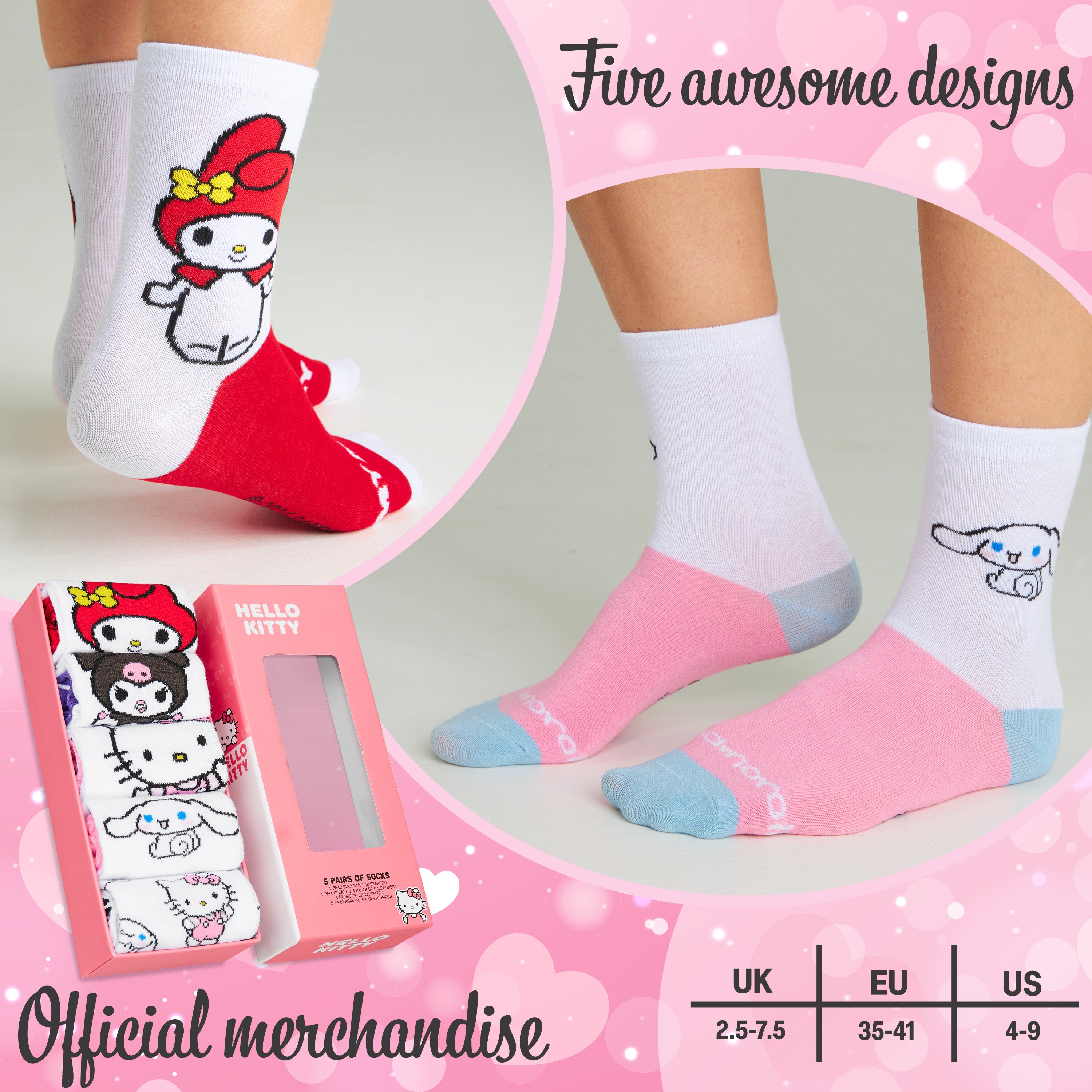 hello-kitty-lot-5-chaussettes-femme-coton-mi-mollet-ado image 6