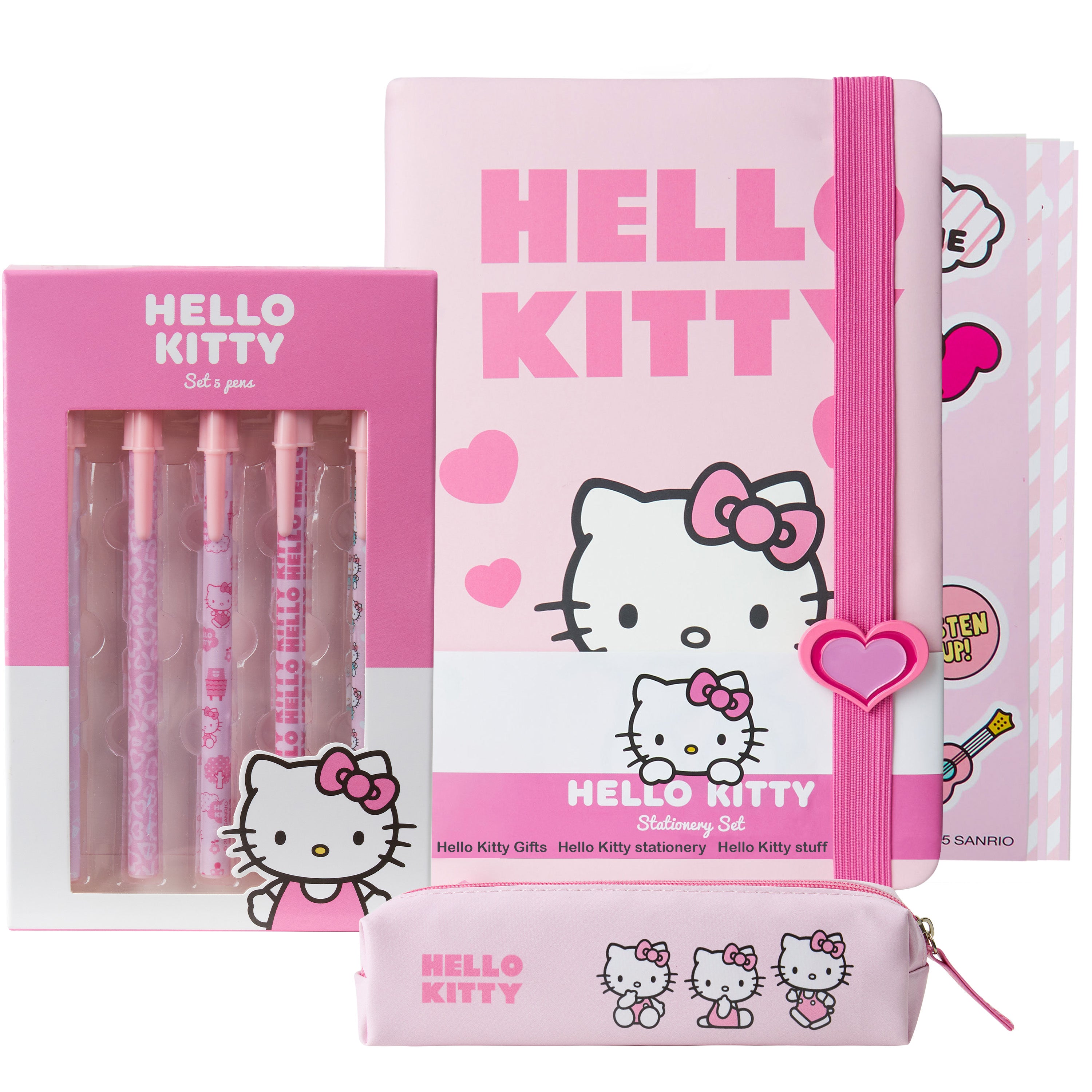 hello-kitty-set-papeterie-rose-trousse-carnet-stickers-stylos image 1