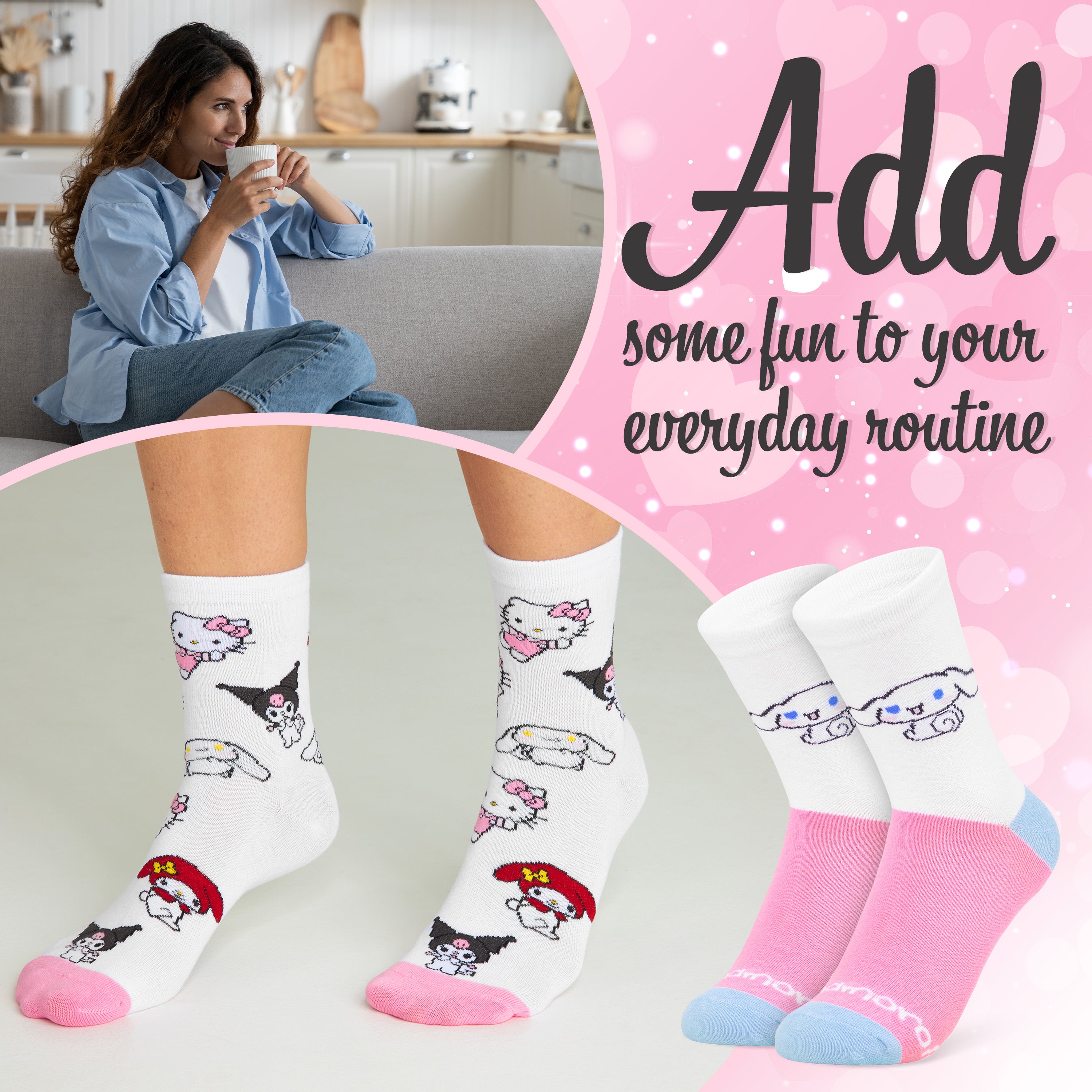 hello-kitty-lot-5-chaussettes-femme-coton-mi-mollet-ado image 3