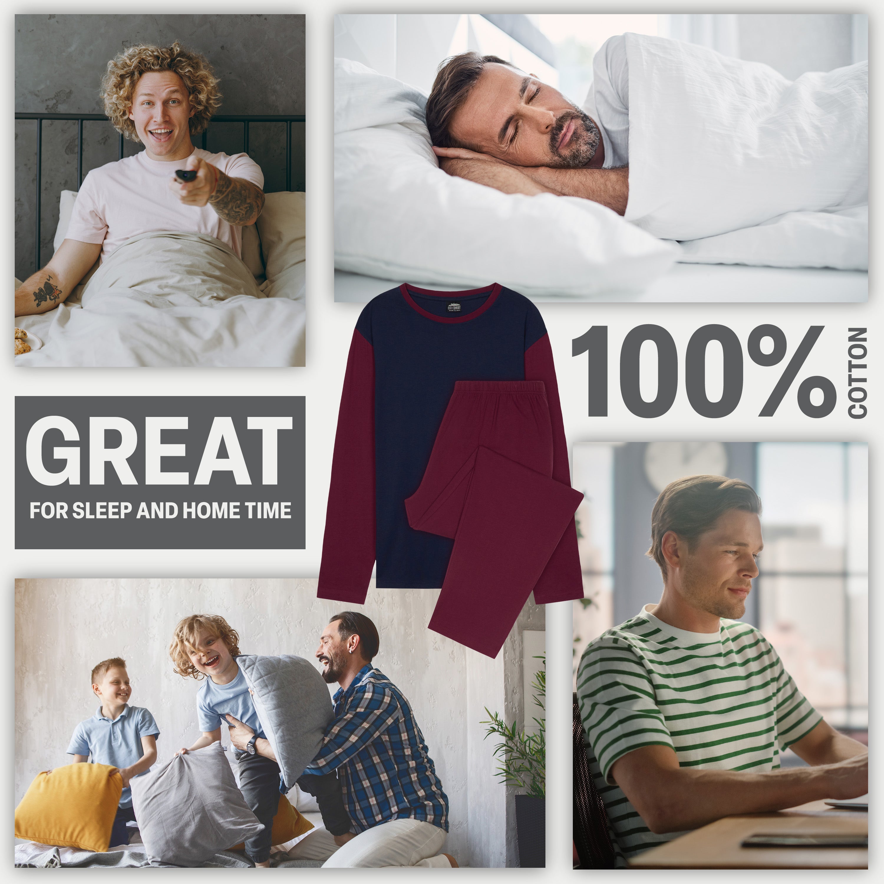 citycomfort-pyjama-homme-long-2-pi-ces-navy-doux image 2