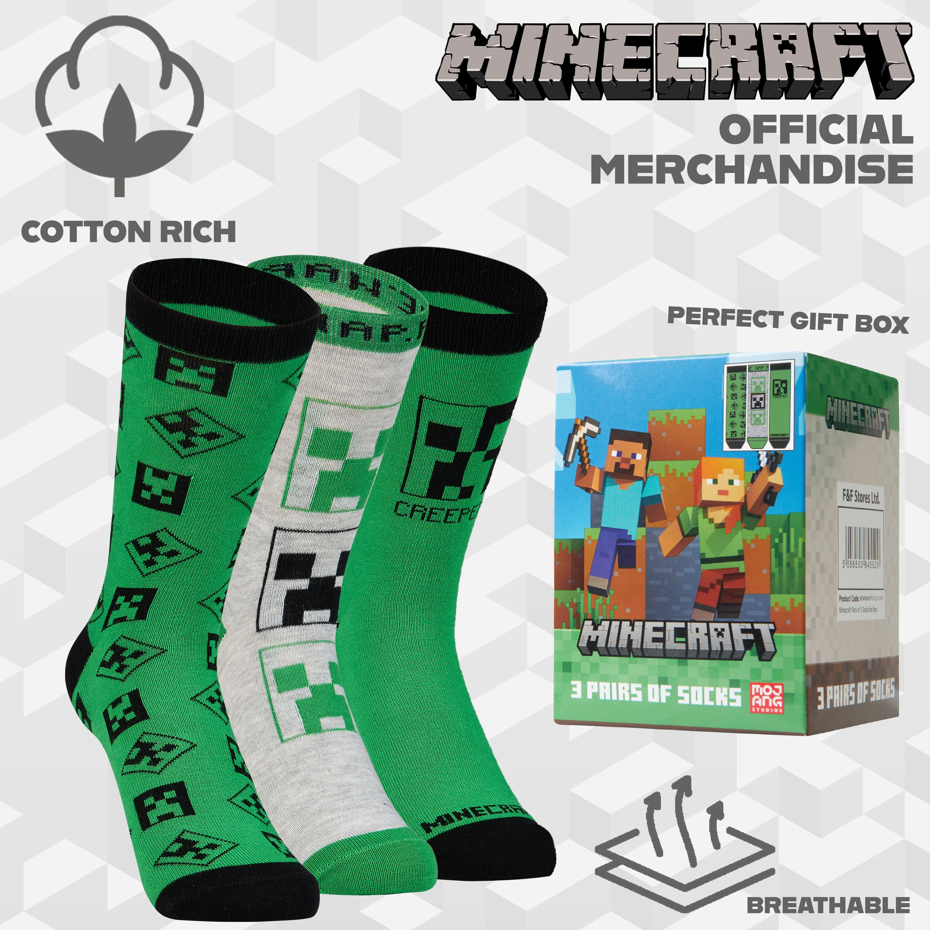 get-trend-boys-minecraft-chaussettes-gar-on-lot-de-3-coton image 6