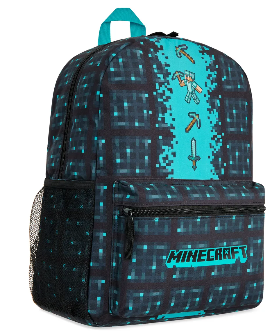 minecraft-sac-dos-enfant-bleu-cartable-cole image 1