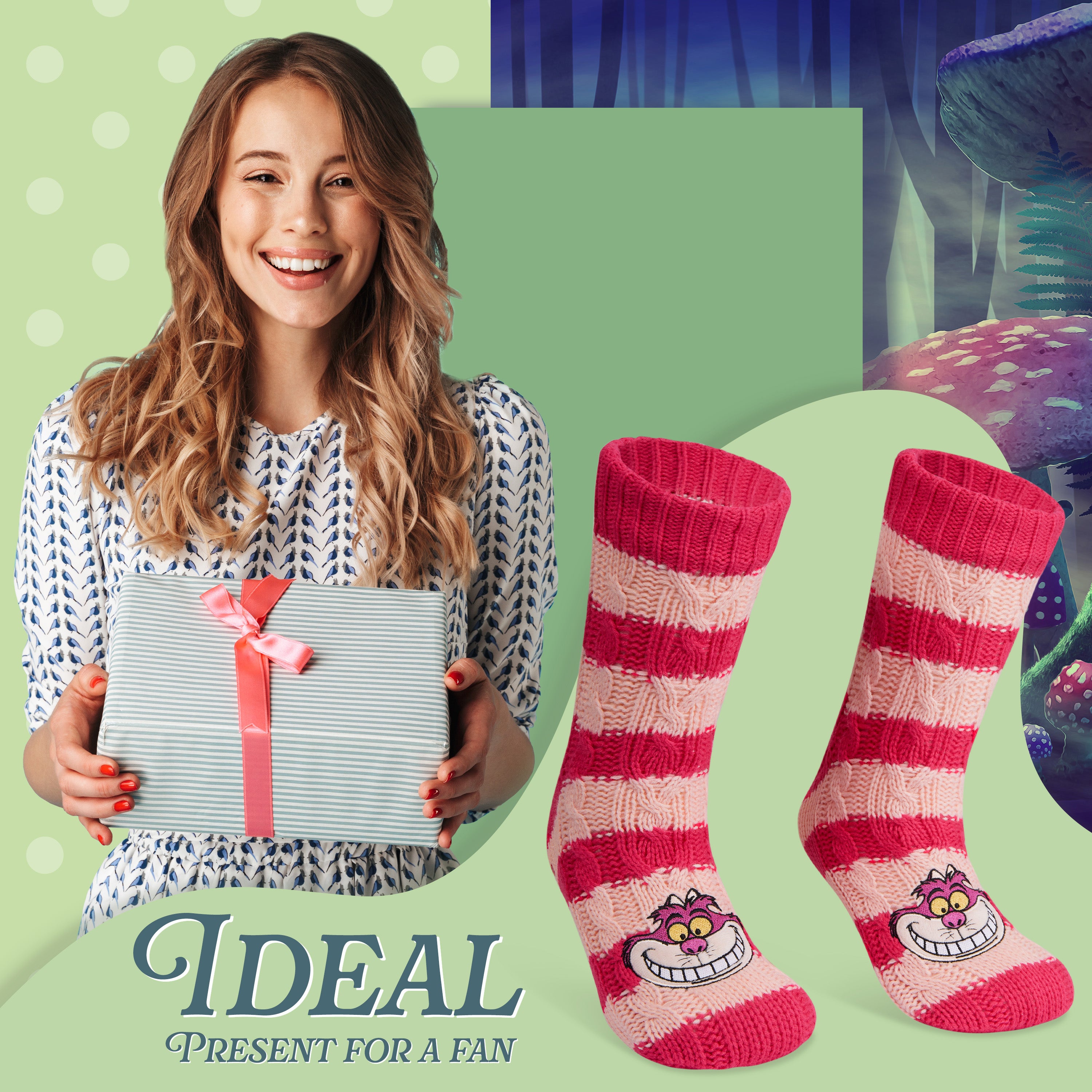 disney-cheshire-cat-chaussettes-pilou-femme-rose-fonc image 3