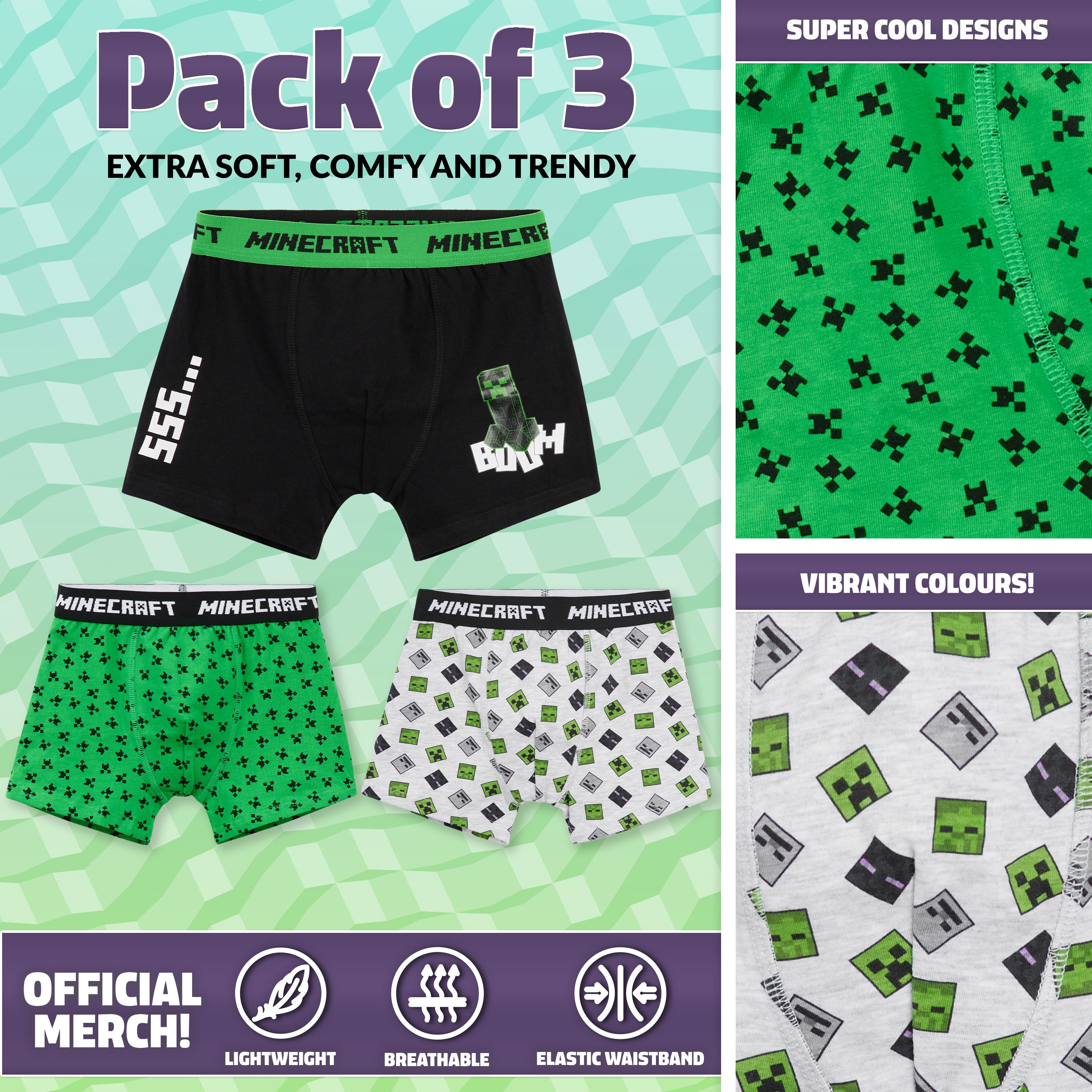 minecraft-boxer-gar-on-9-10-ans-lot-de-3-coton-gamer image 3