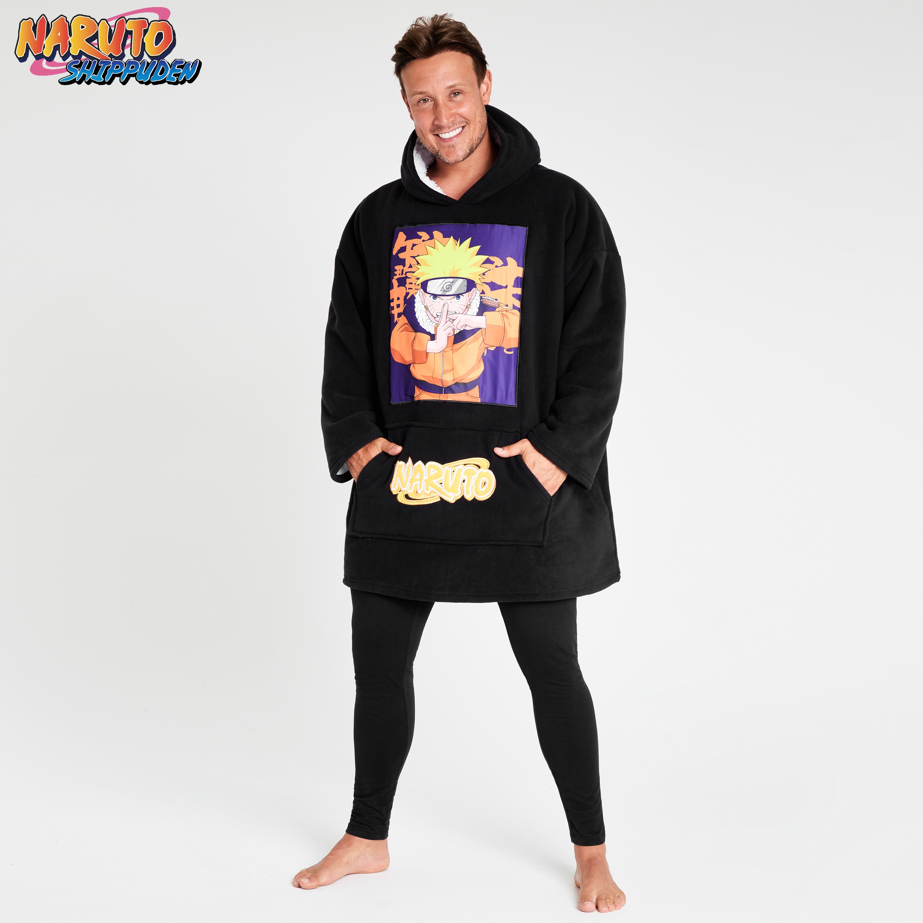 naruto-sweat-plaid-homme-oversize-noir-orange-polaire image 2