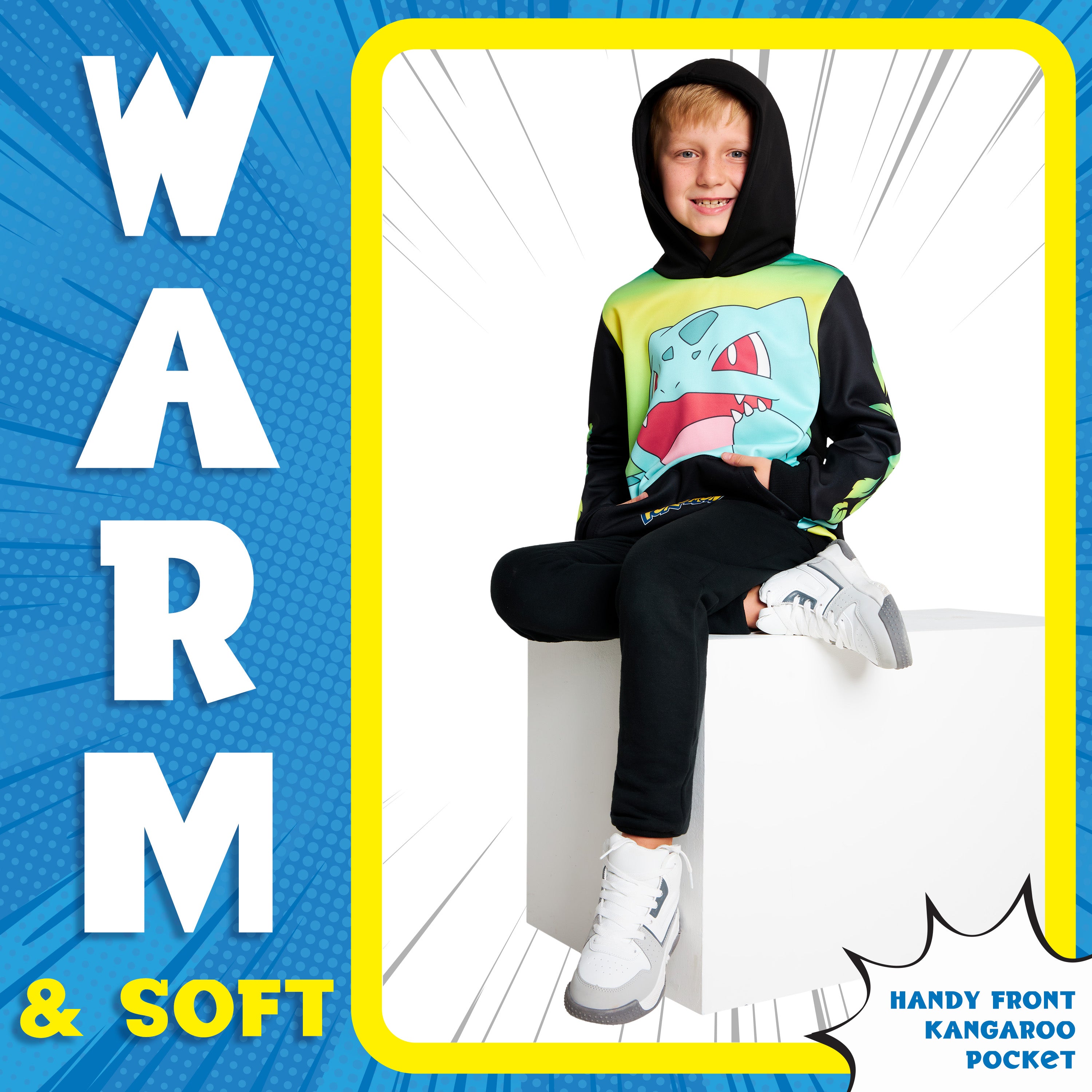 pok-mon-sweat-enfant-bulbizarre-noir-jaune-poche-kangourou image 4