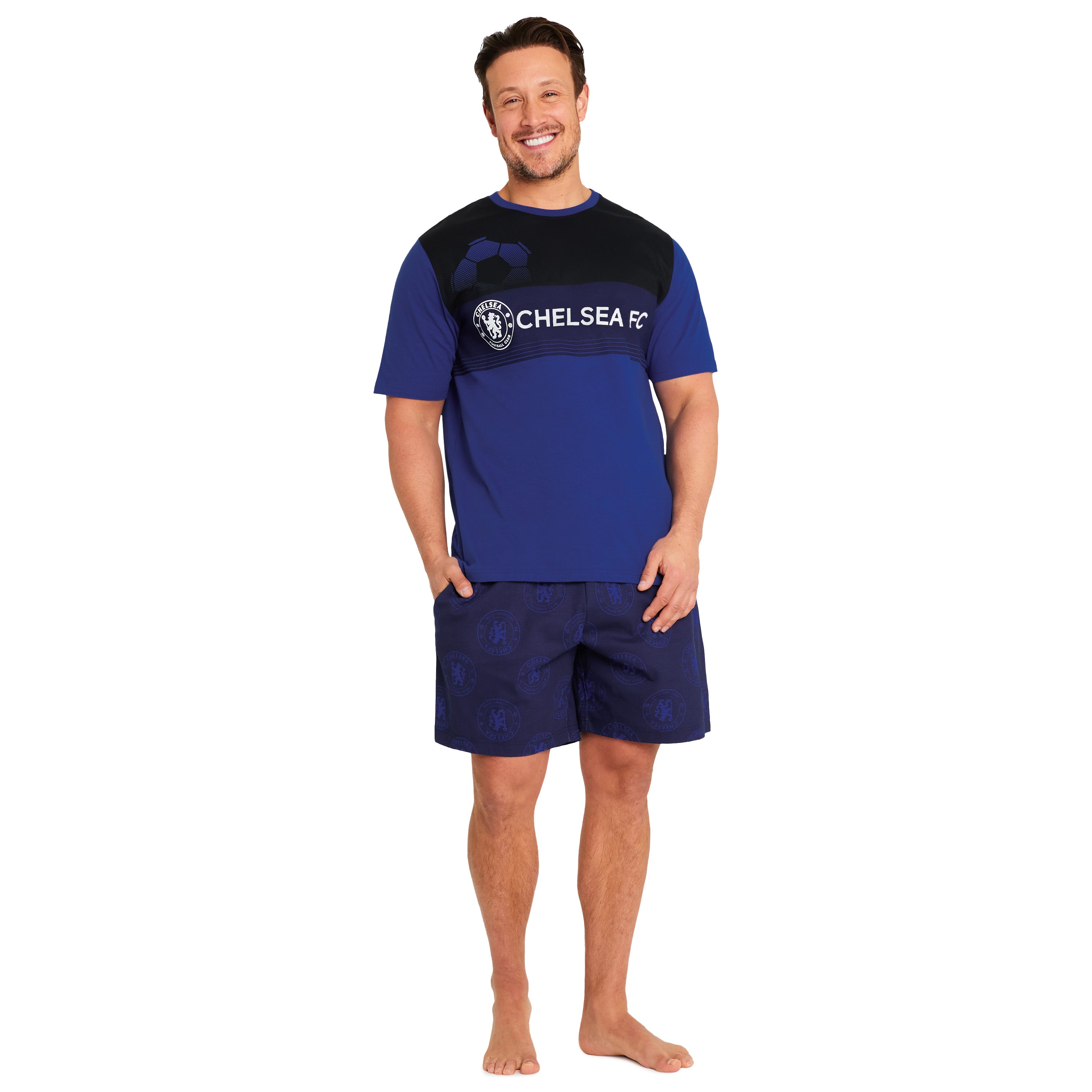 chelsea-pyjama-homme-short-coton-bleu-marine-noir image 1