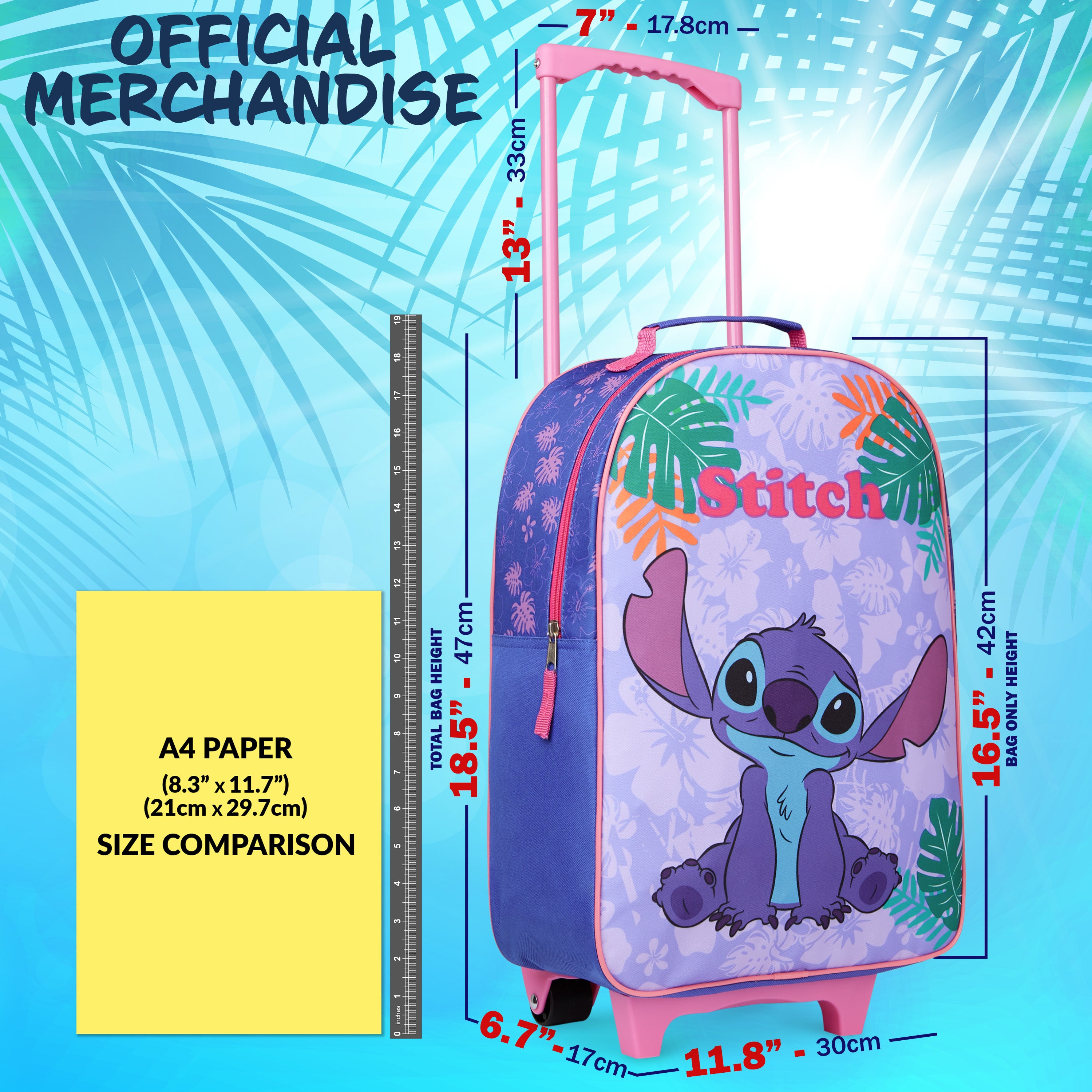 stitch-valise-enfant-pliable-trolley-bleu-47x30cm image 2