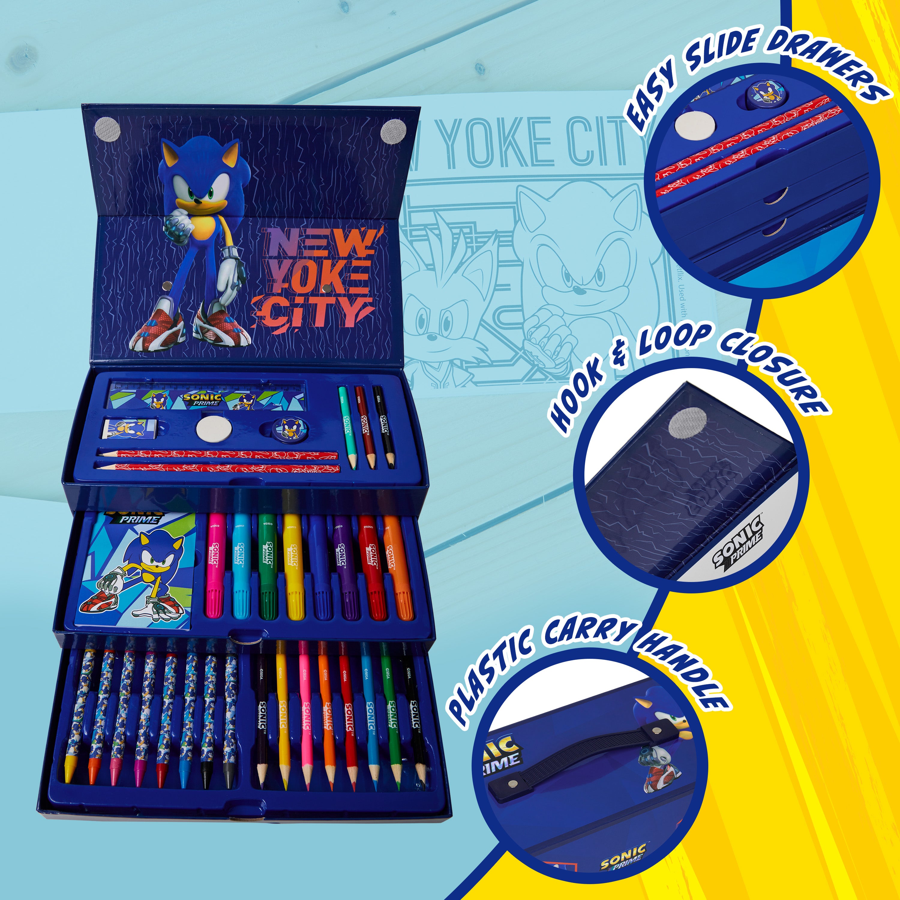 sonic-coffret-artiste-enfant-3-tiers-crayons-feutres image 4