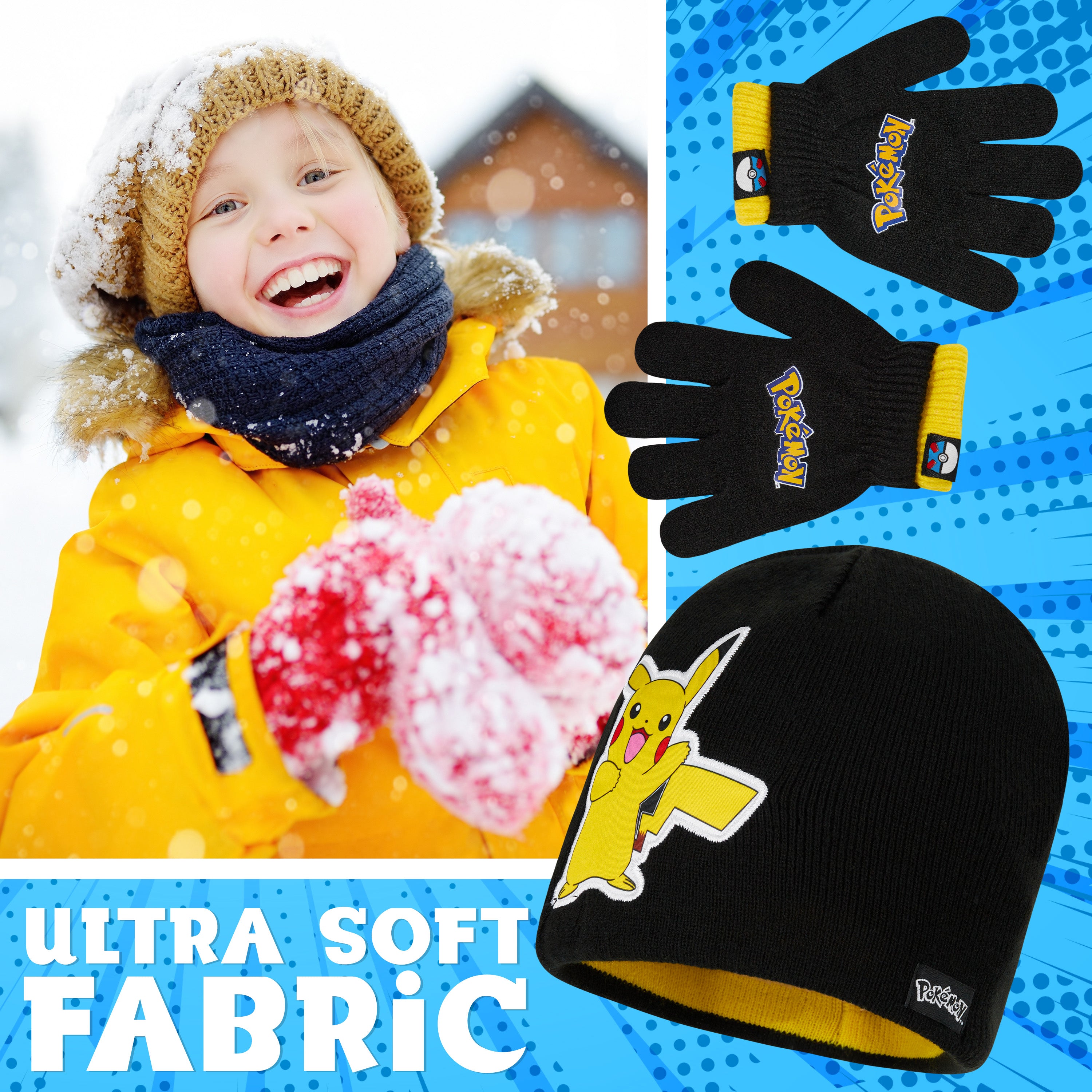 pok-mon-set-hiver-enfant-bonnet-gants-charpe-pikachu image 4