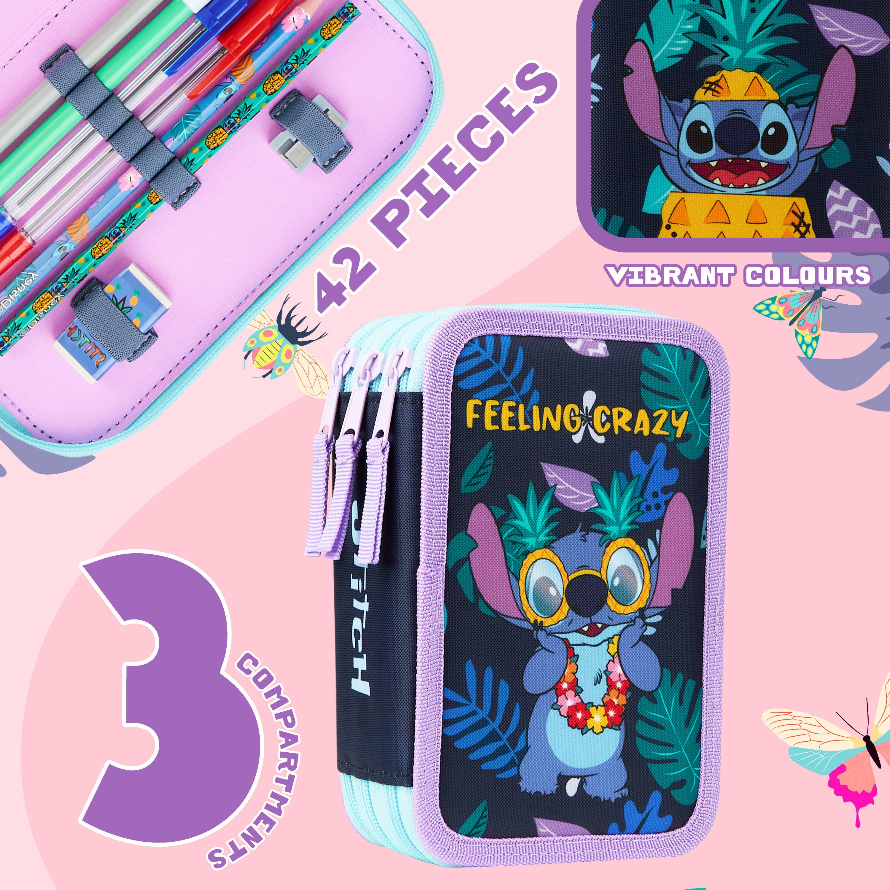 disney-stitch-trousse-garnie-triple-zip-crayons-feutres image 4