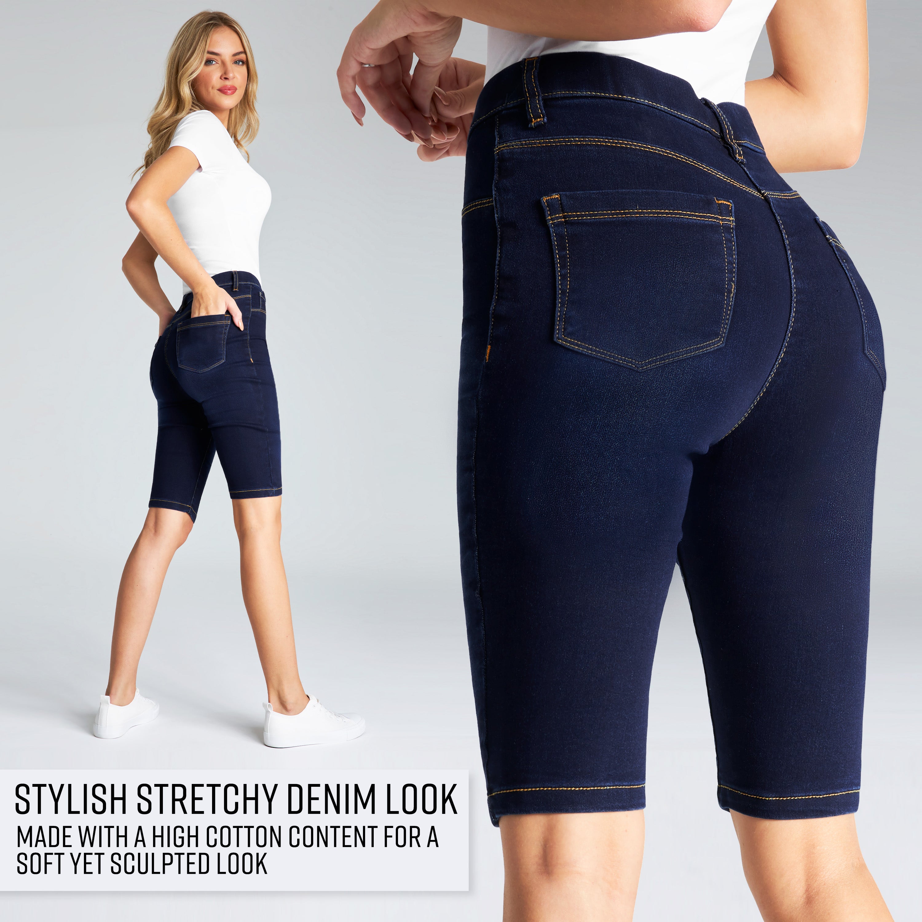 citycomfort-short-jean-genou-stretch-taille-haute-noir image 7