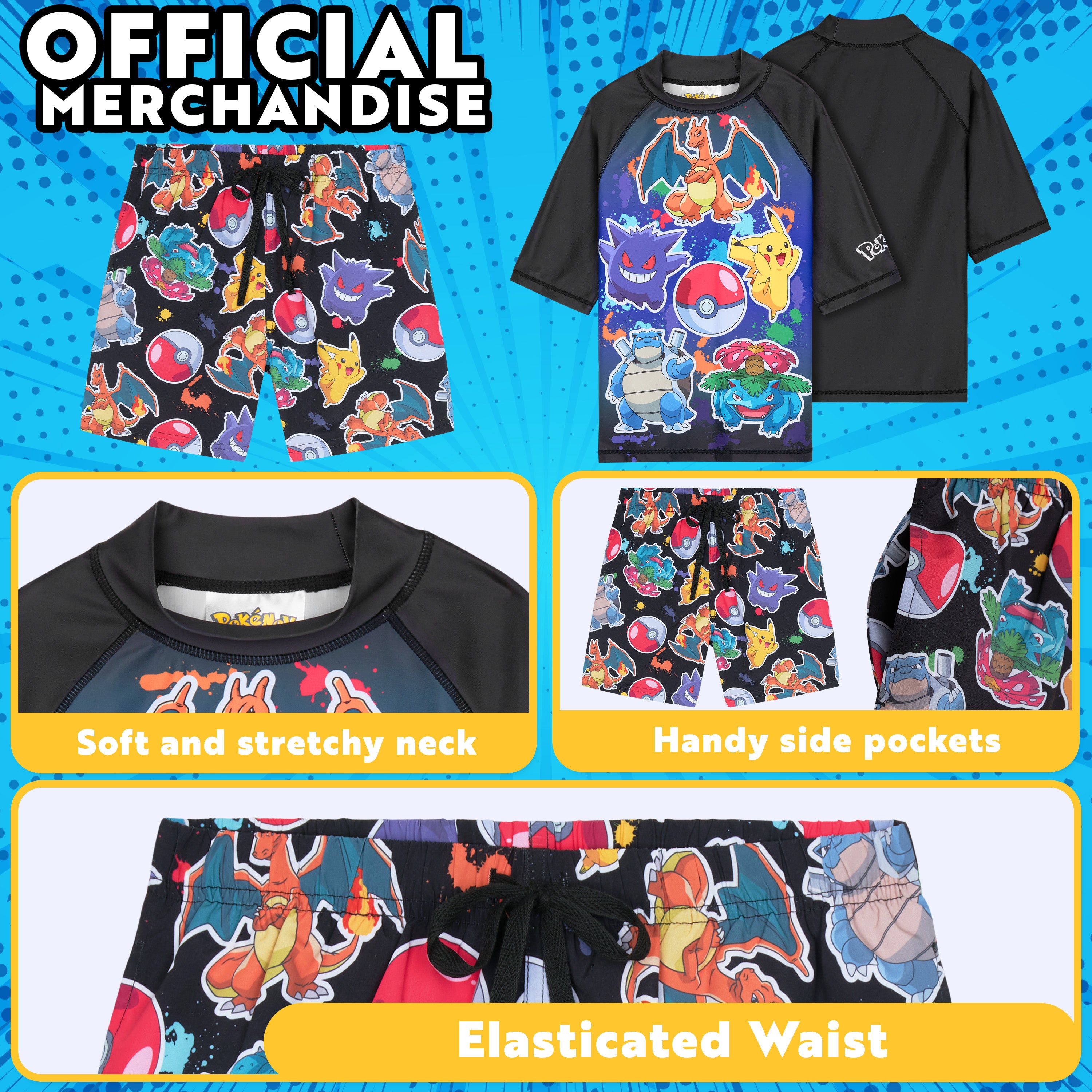 pok-mon-maillot-bain-gar-on-2-pi-ces-7-8-ans-rash-guard image 4