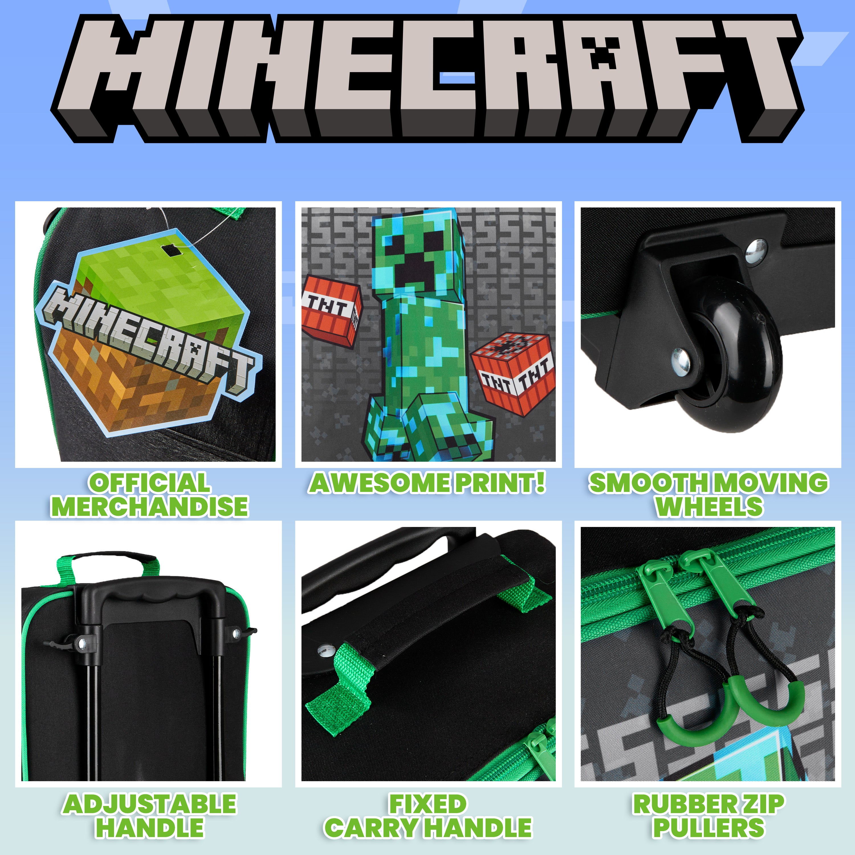 minecraft-valise-cabine-enfant-pliable-roulettes-creeper image 7