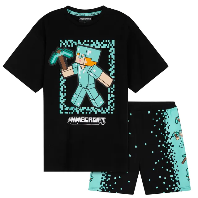 minecraft-pyjama-court-gar-on-coton-noir-bleu-5-14-ans image 1