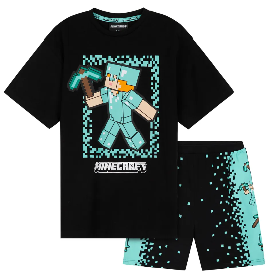 minecraft-pyjama-court-gar-on-coton-noir-bleu-5-14-ans image 1