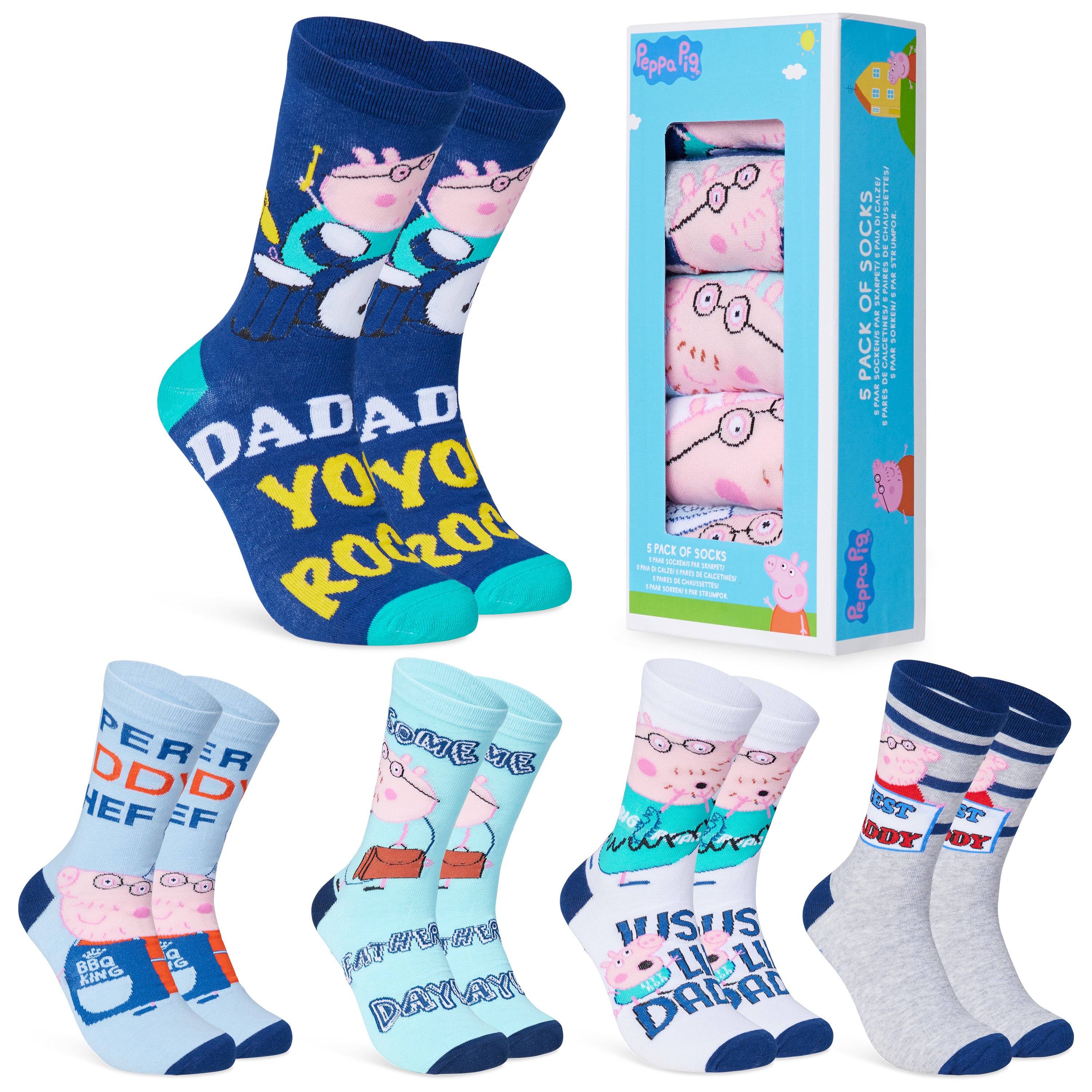 peppa-pig-chaussettes-homme-daddy-pig-lot-5-coton-taille-39-44 image 1