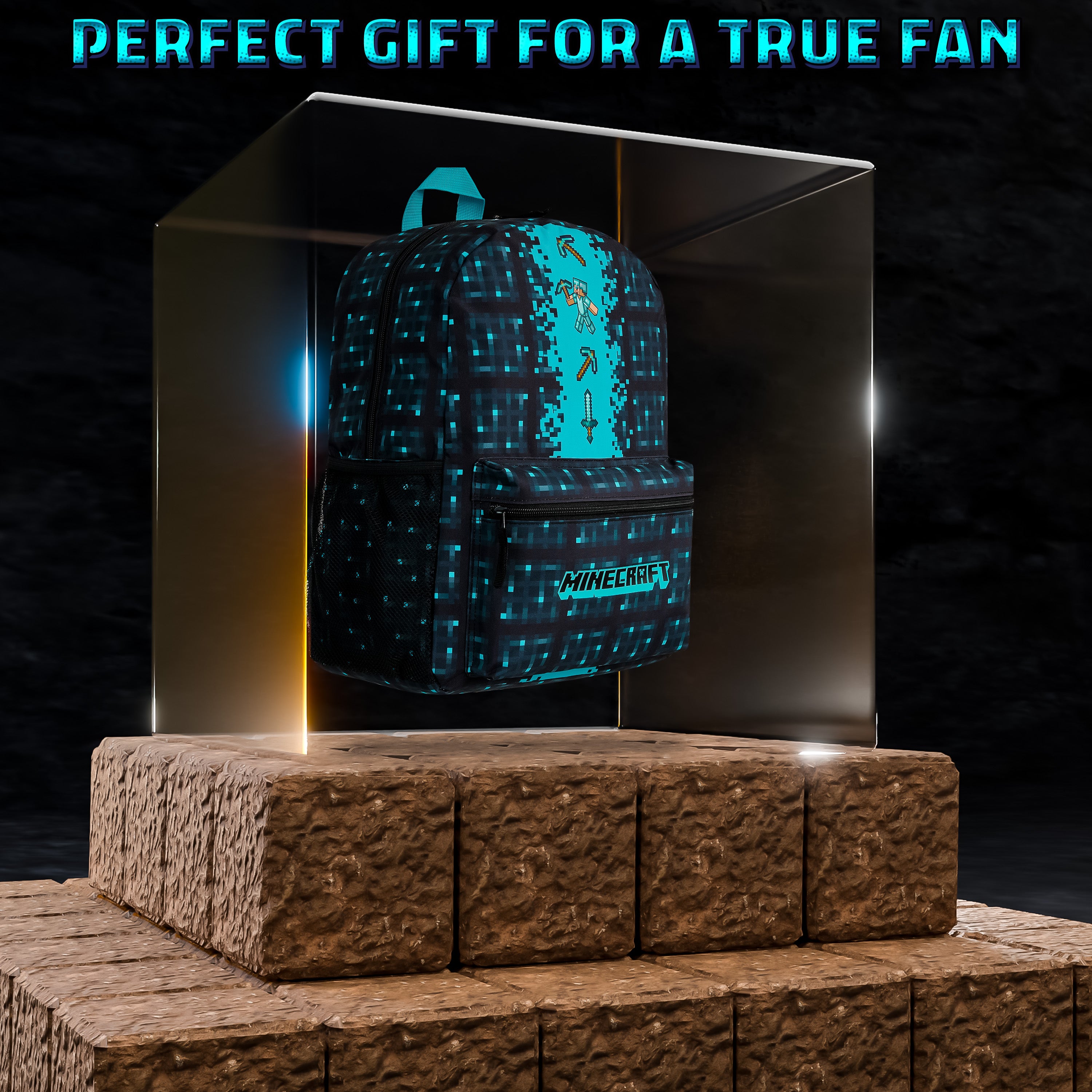 minecraft-sac-dos-enfant-bleu-cartable-cole image 2