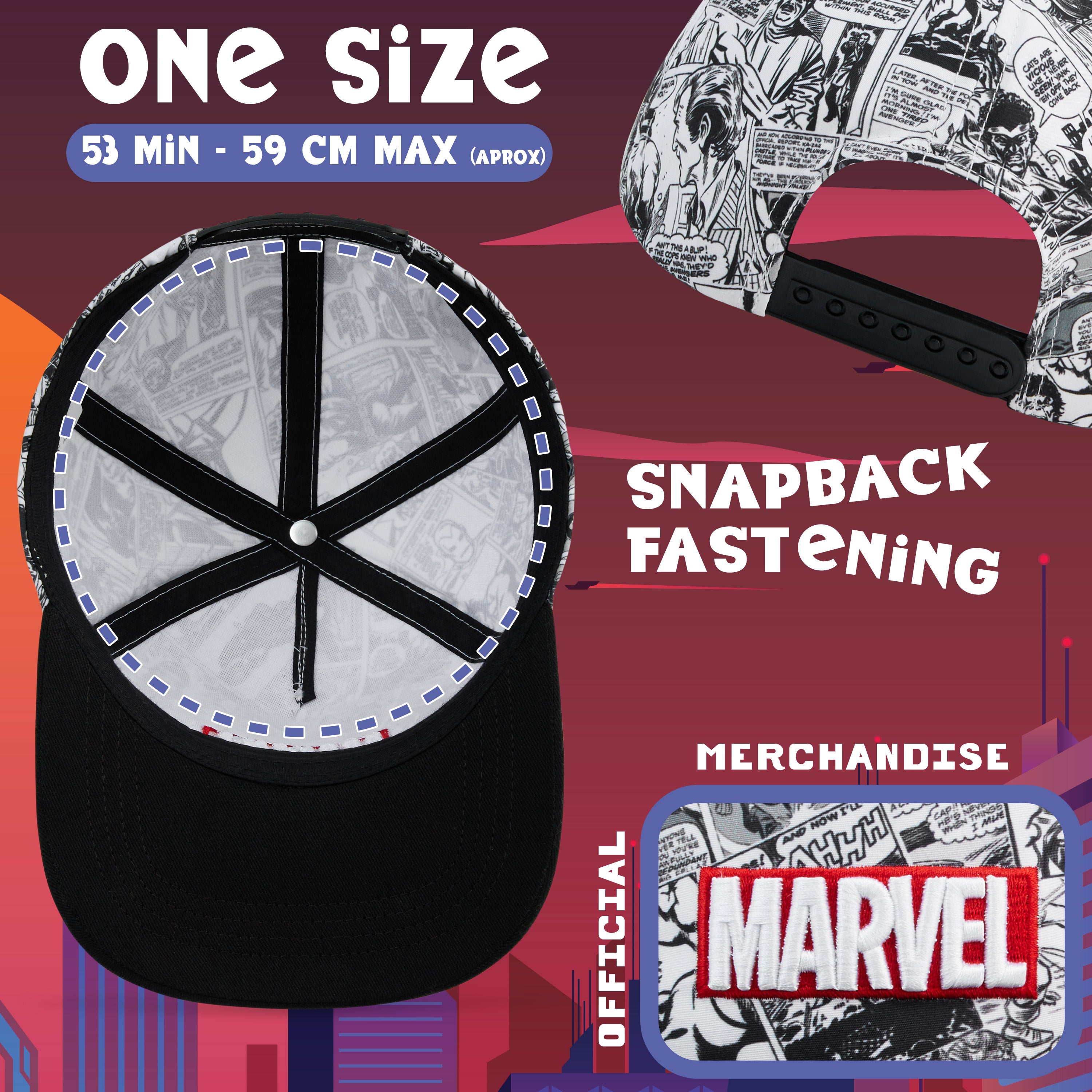 marvel-casquette-gar-on-baseball-noir-blanc-r-glable image 6