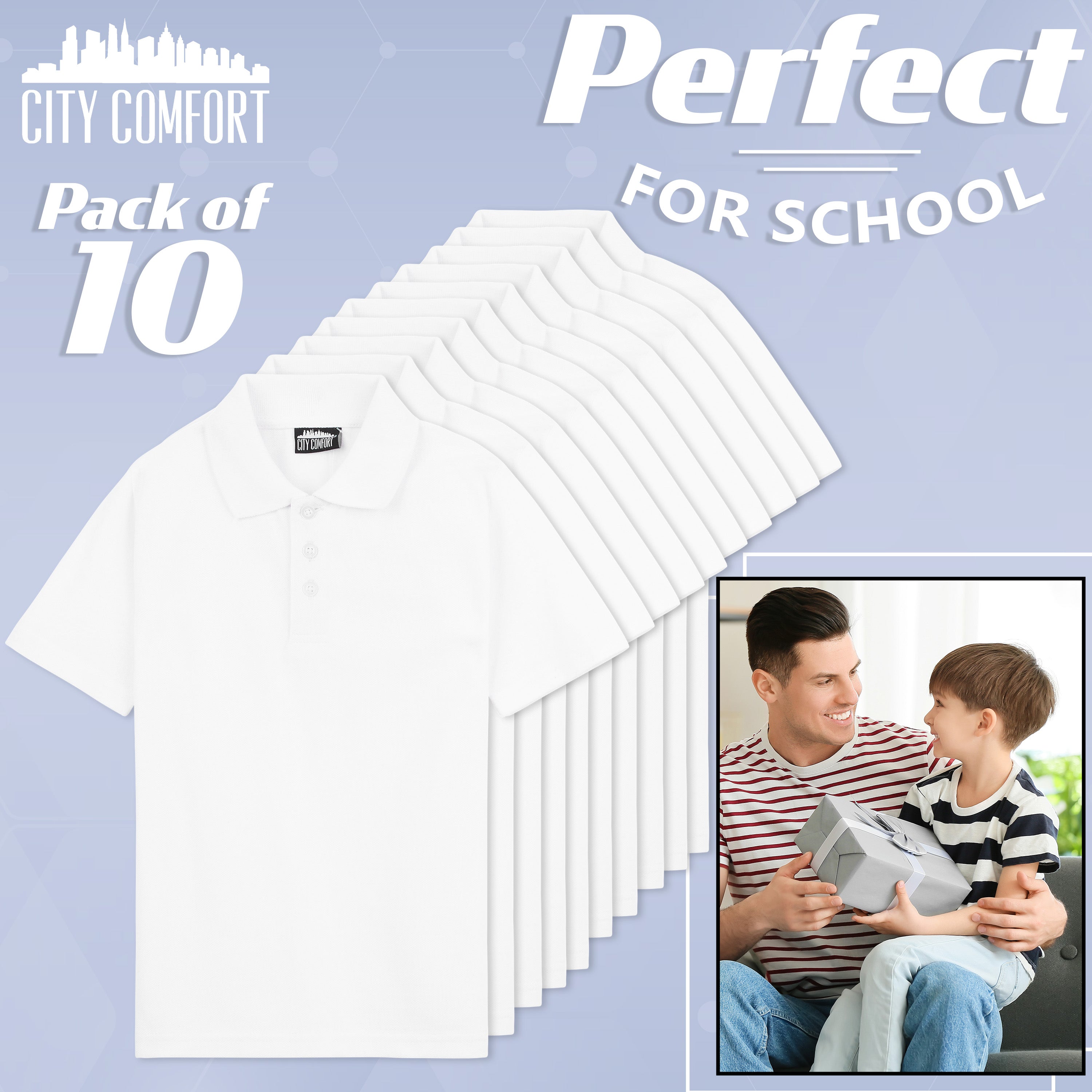 citycomfort-polo-blanc-enfant-manche-courte-lot-de-10-coton image 3