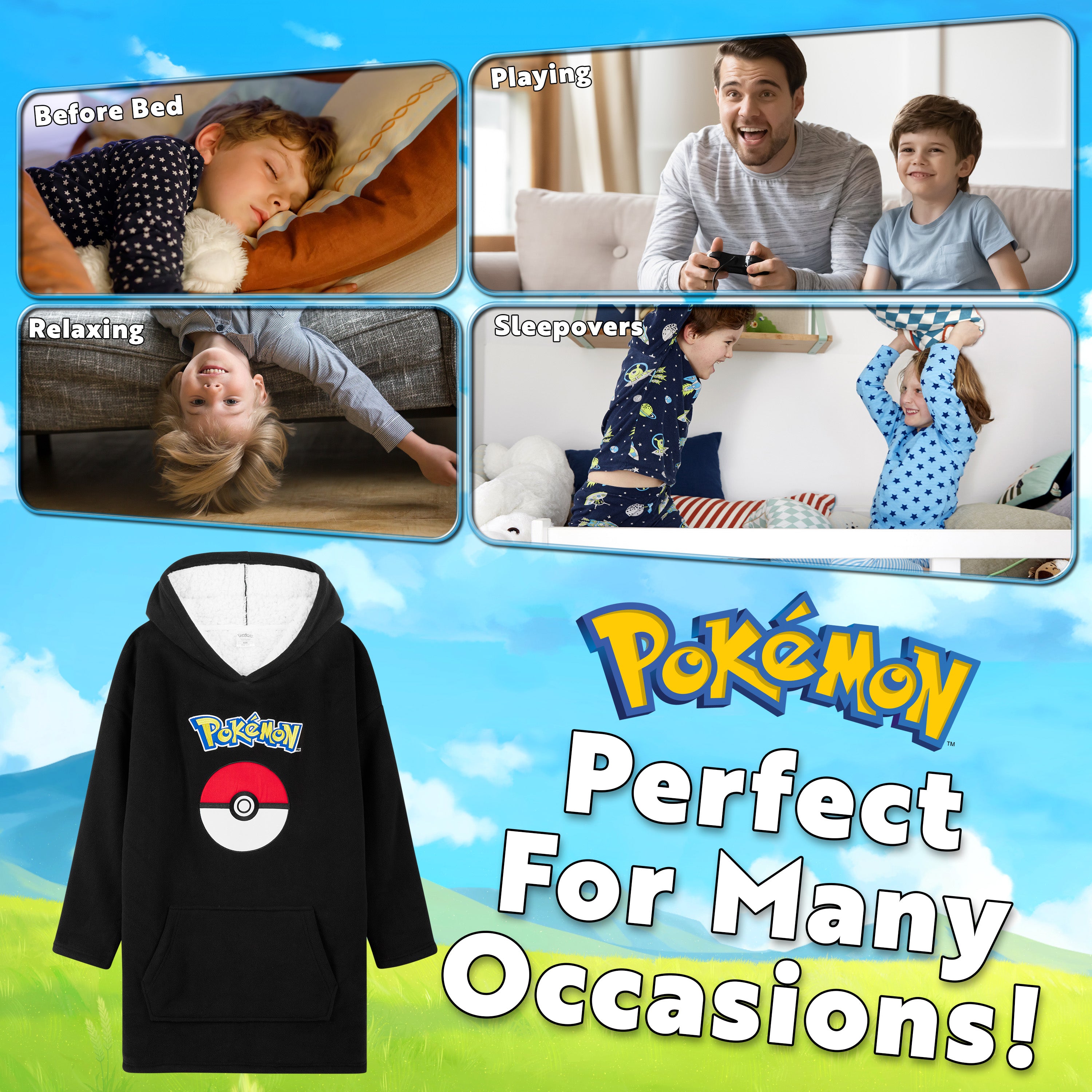 pokemon-e0199-sweat-plaid-enfant-noir-polaire-sherpa image 4