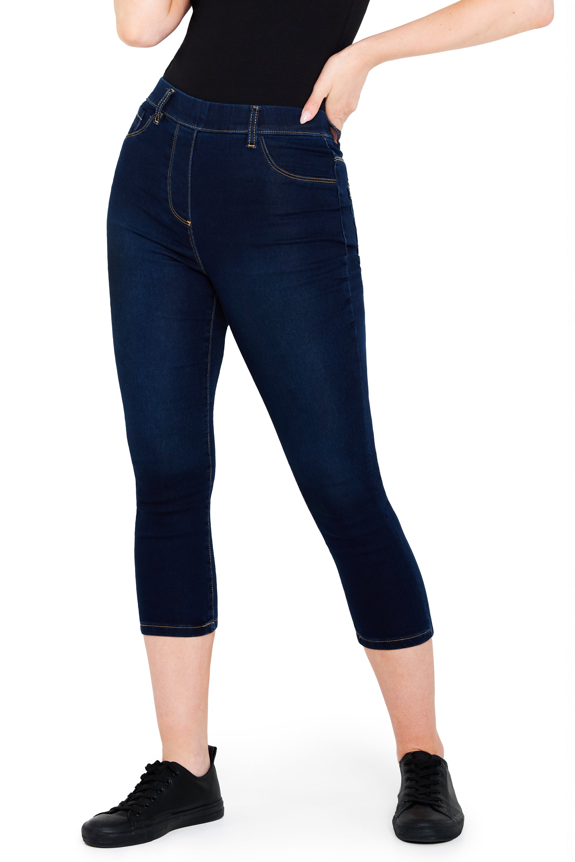 citycomfort-jegging-femme-court-3-4-noir-denim-stretch-taille-40 image 6