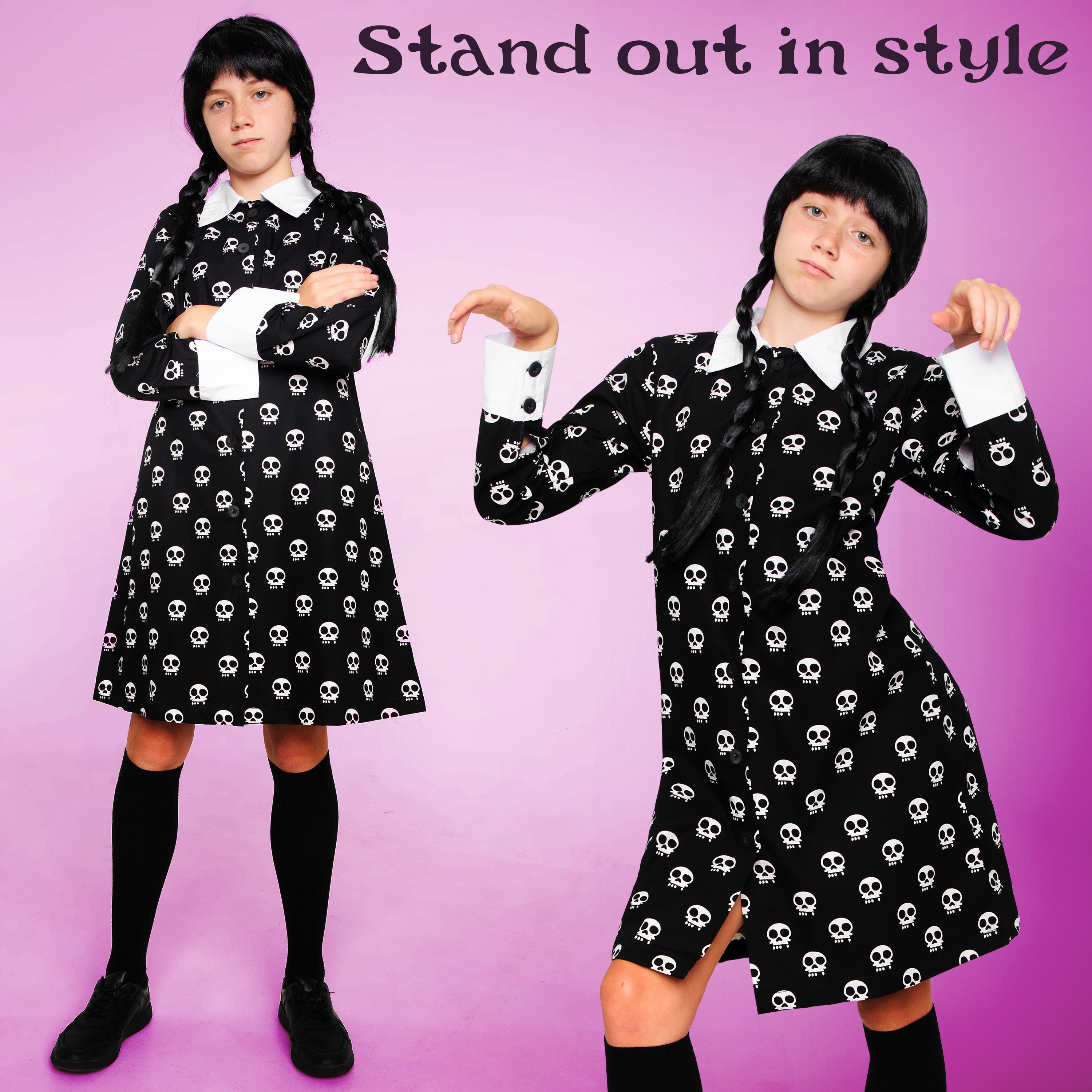 get-trend-wednesday-robe-fille-coton-noire-manches-longues image 3