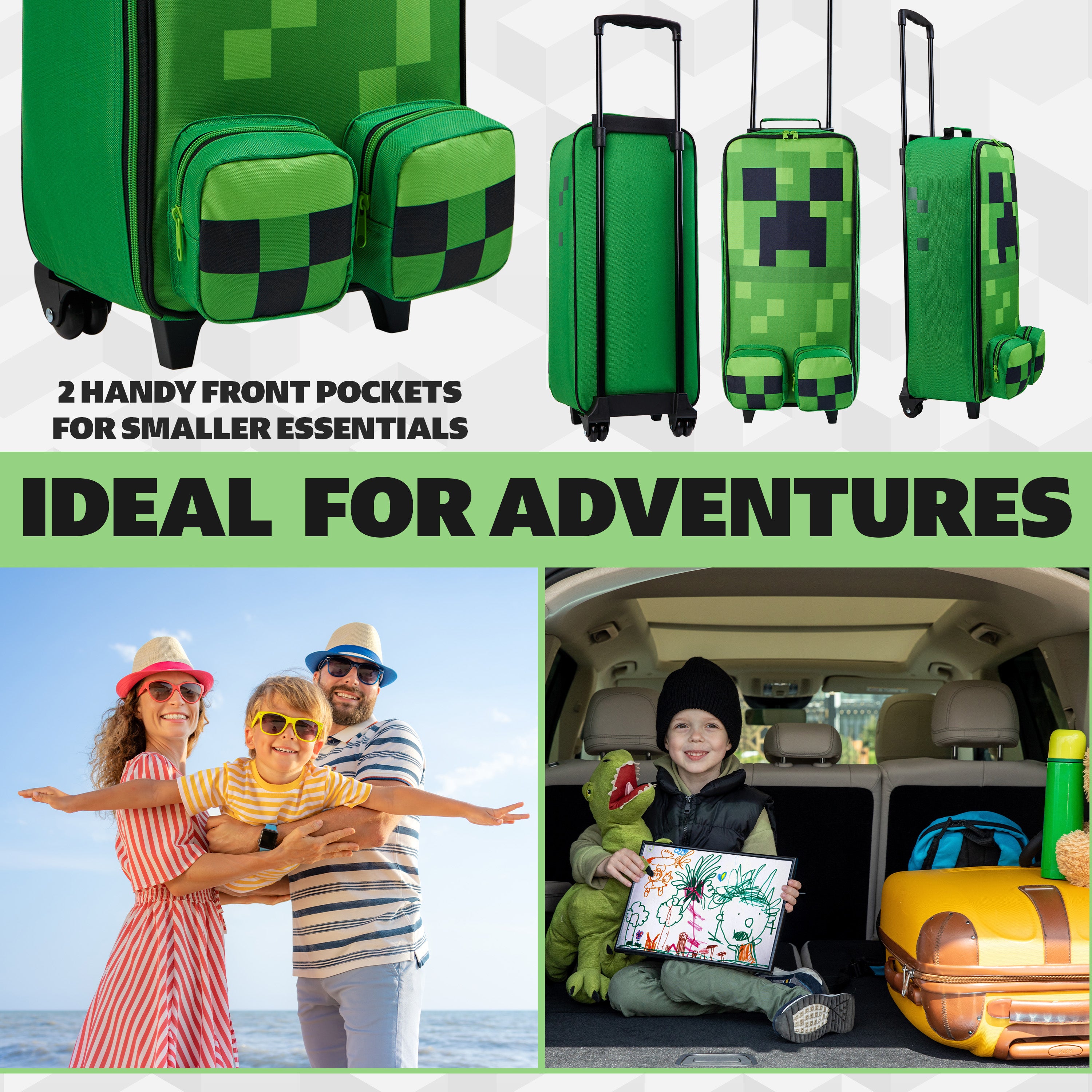 minecraft-creeper-valise-enfant-roulette-verte-64-cm image 5